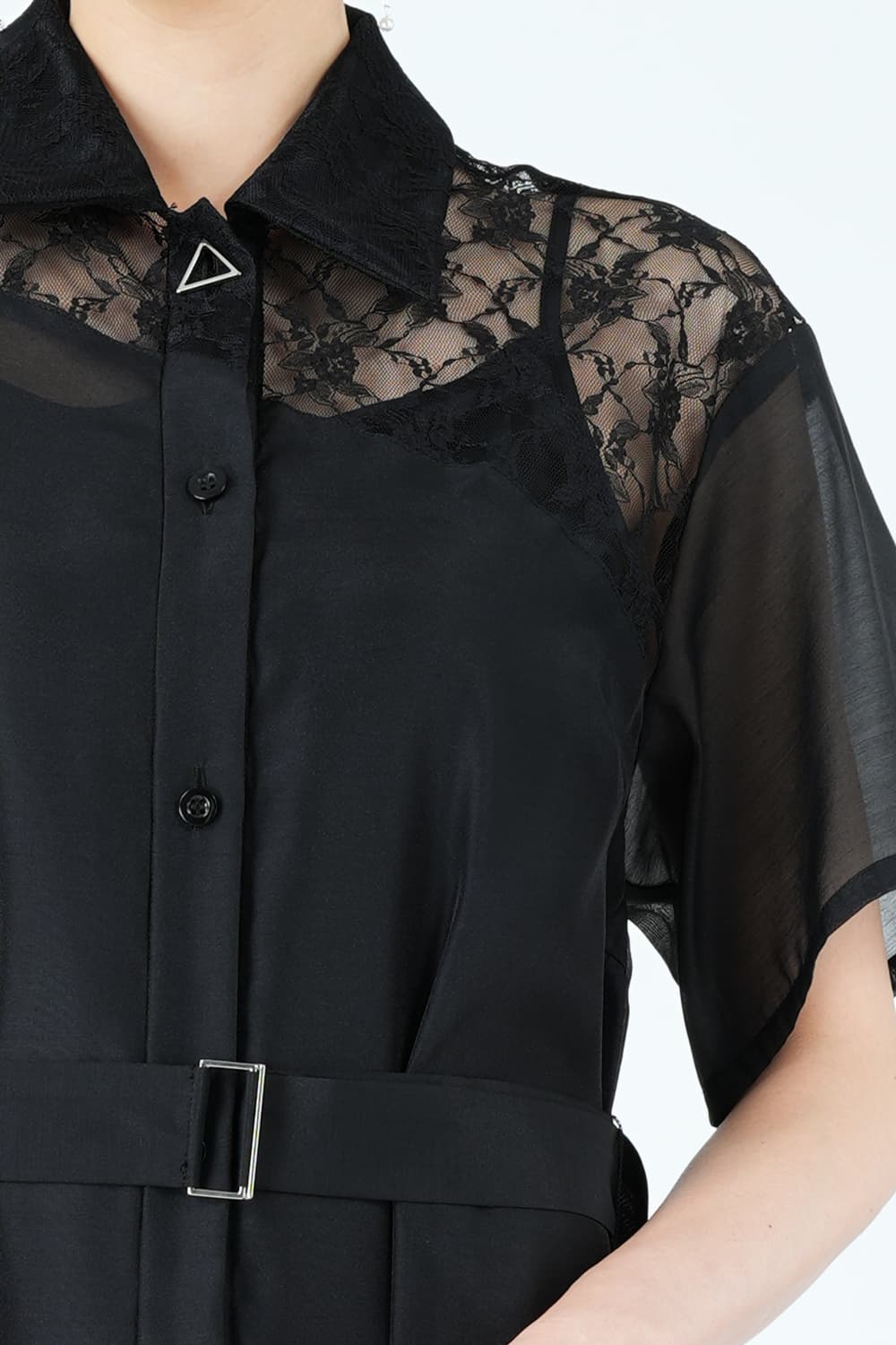 異素材ドッキングシアーブラックドレス