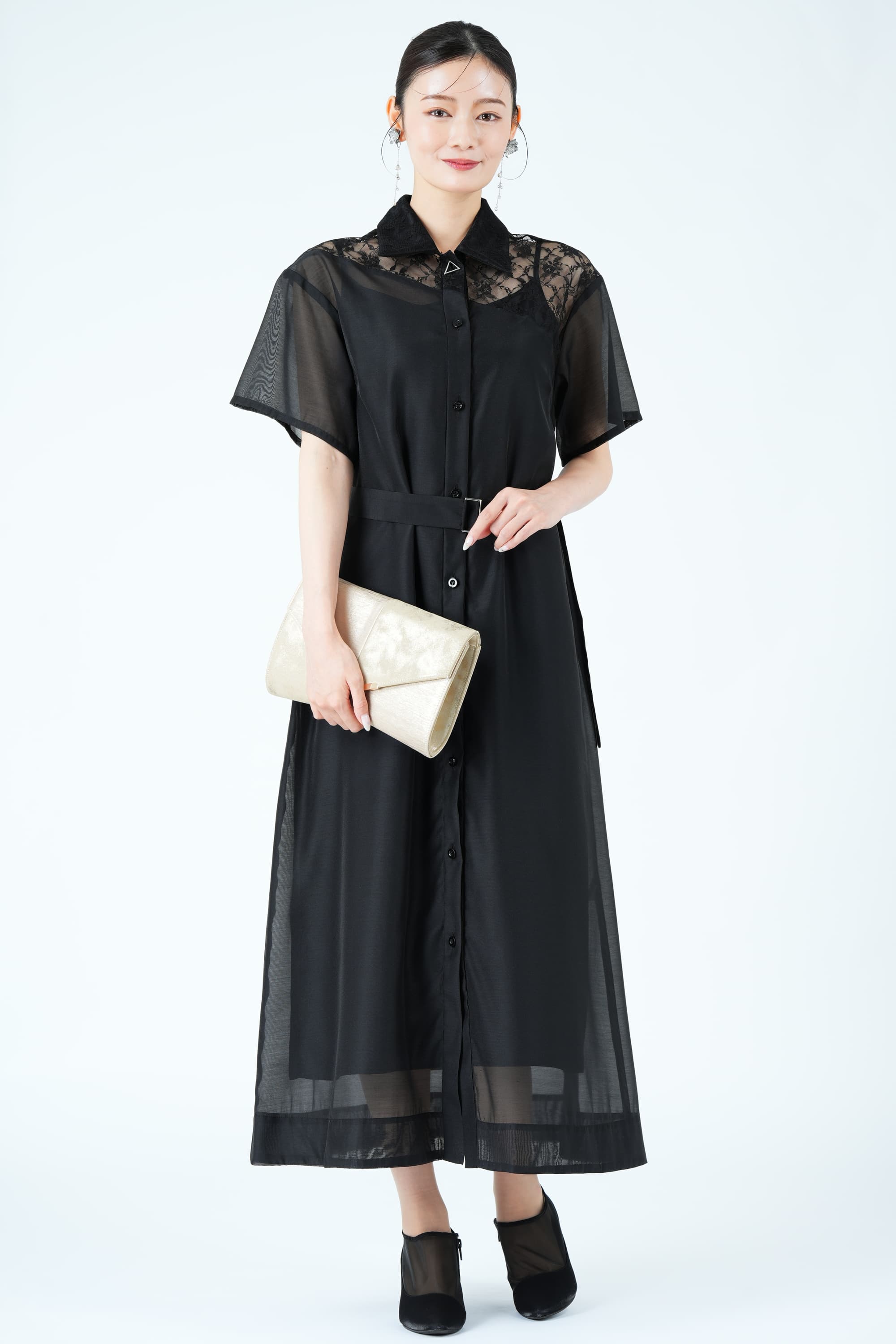 UNITED TOKYO 異素材ドッキングシアーブラックドレス (L) をレンタル