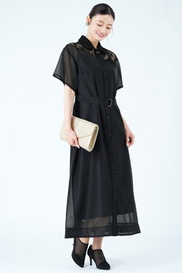 異素材ドッキングシアーブラックドレス