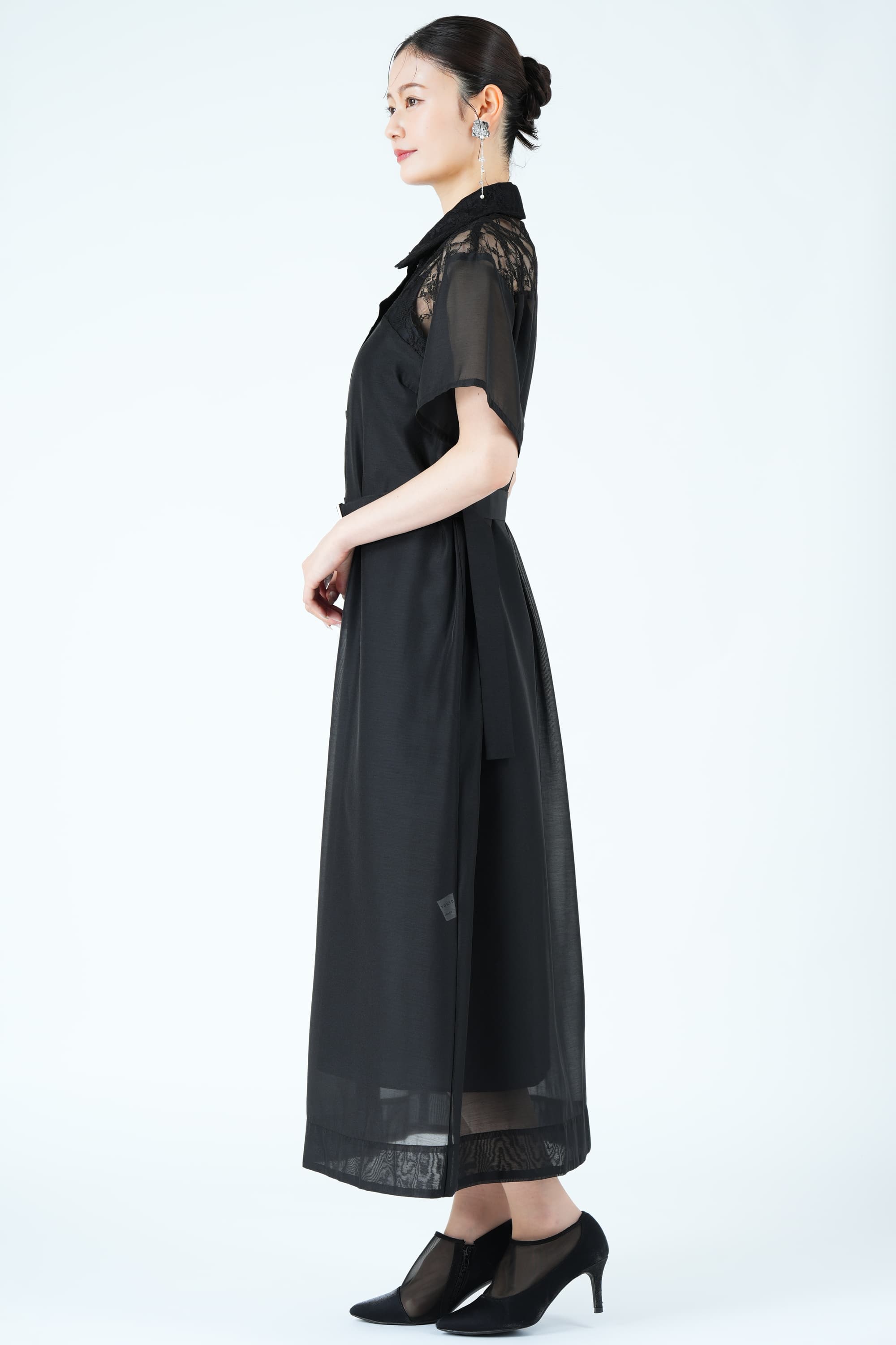 異素材ドッキングシアーブラックドレス