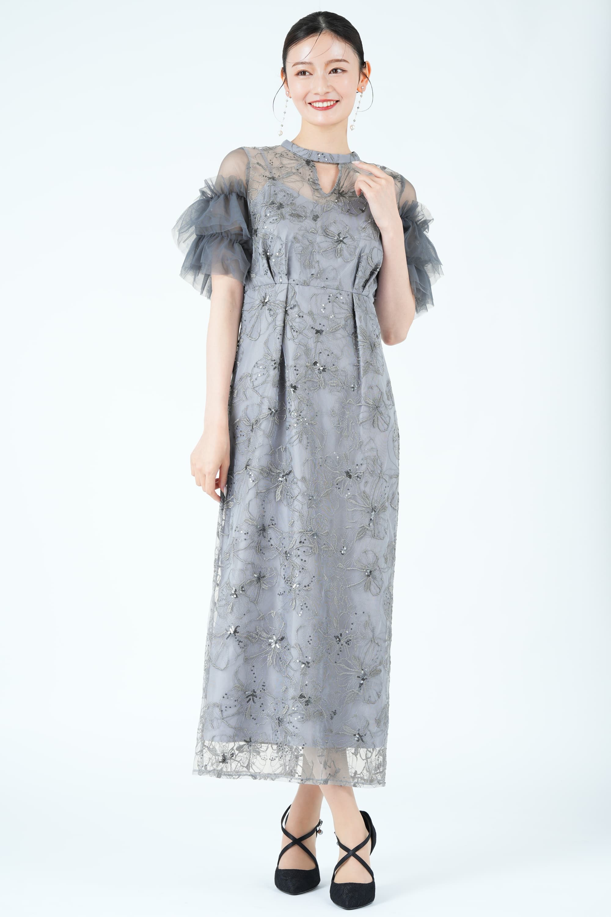 ANDRESD フラワー刺繍スパークルブルードレス (M) をレンタル - 結婚式