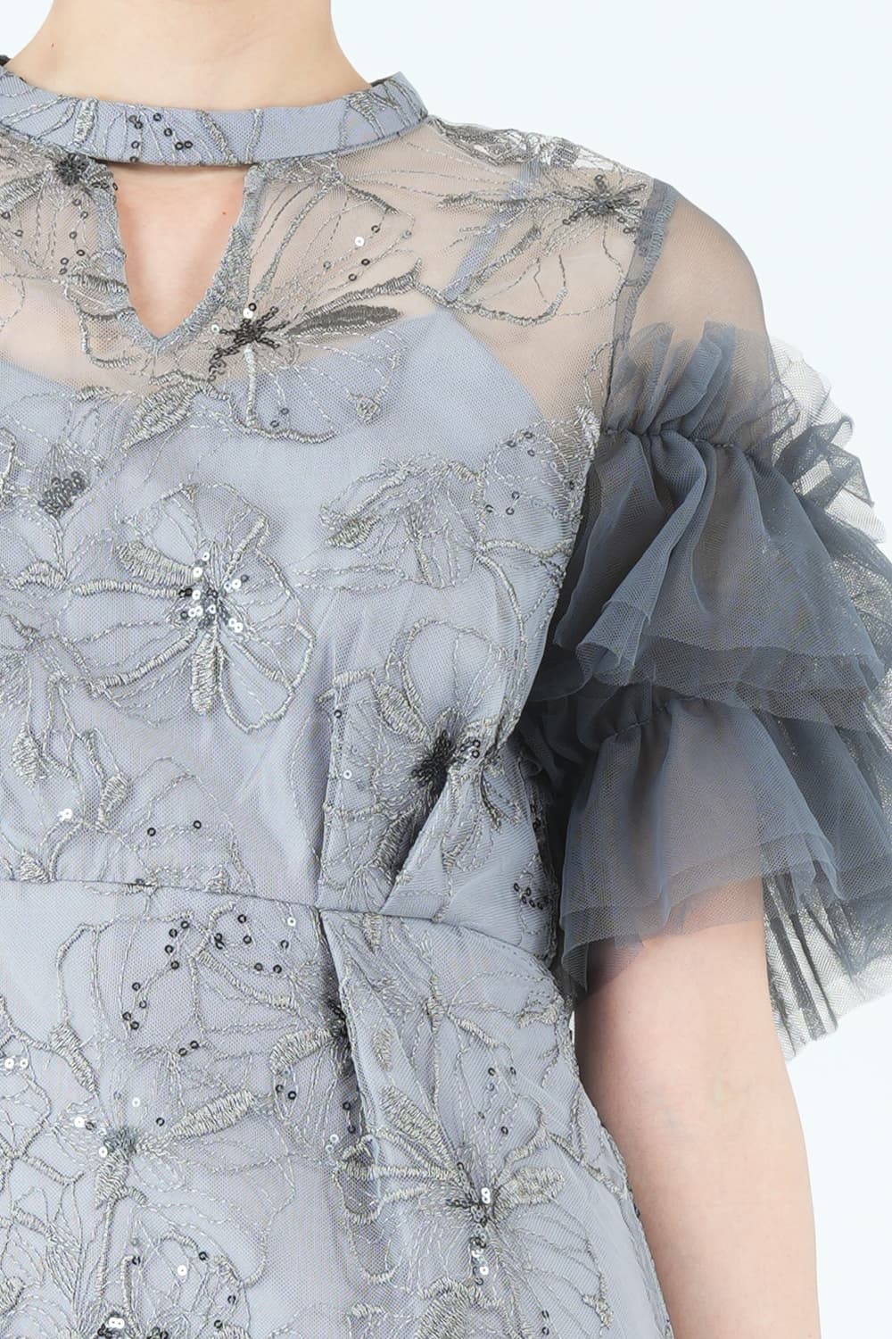 フラワー刺繍スパークルブルードレス