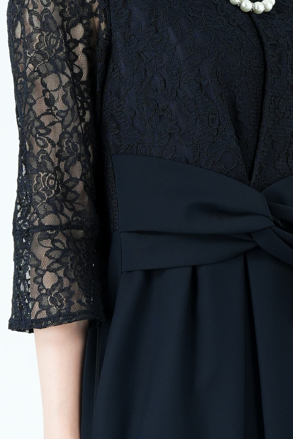 form forma 東京ソワール クロスウエストラップ風ネイビードレス (L