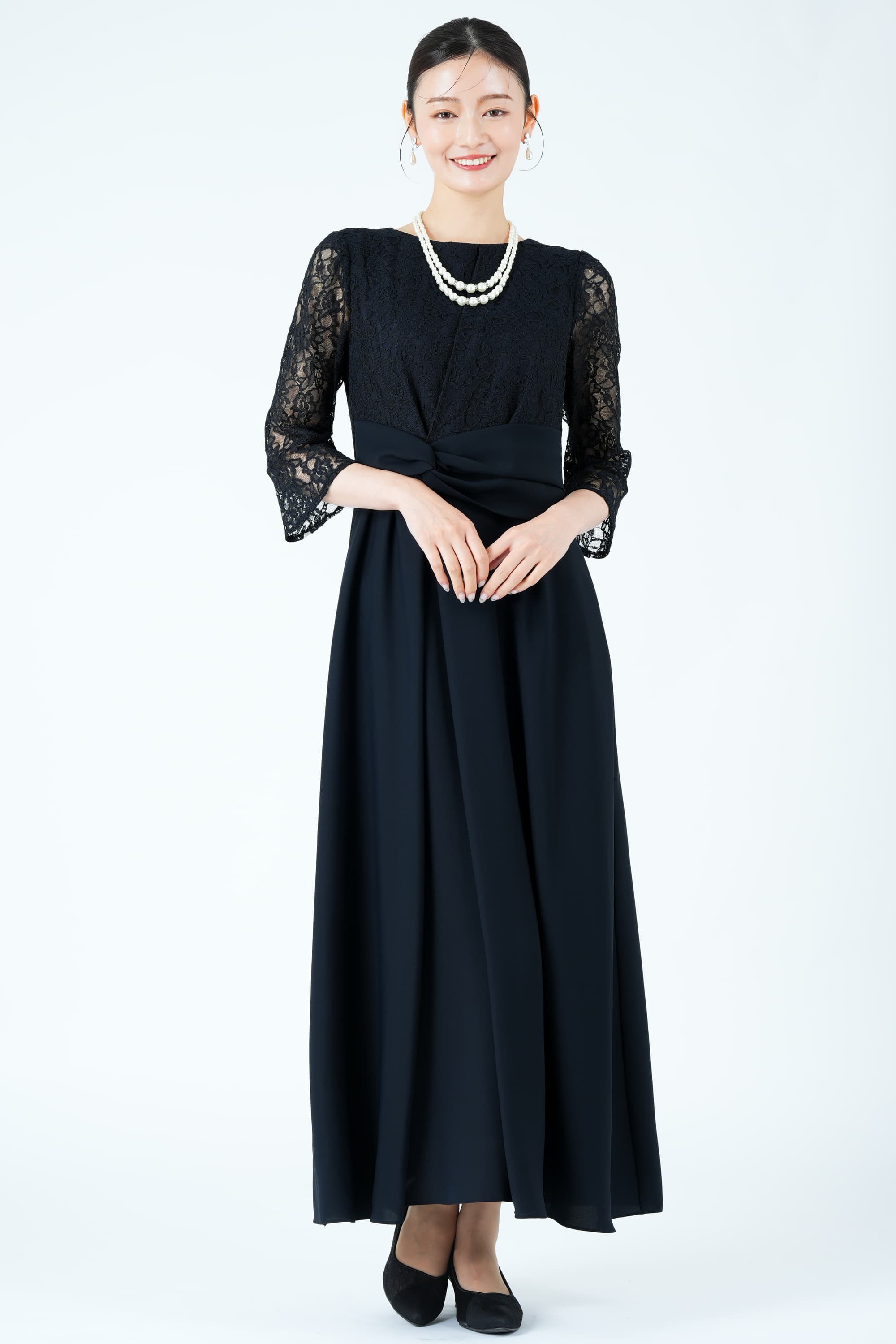 クロスウエストラップ風ネイビードレス