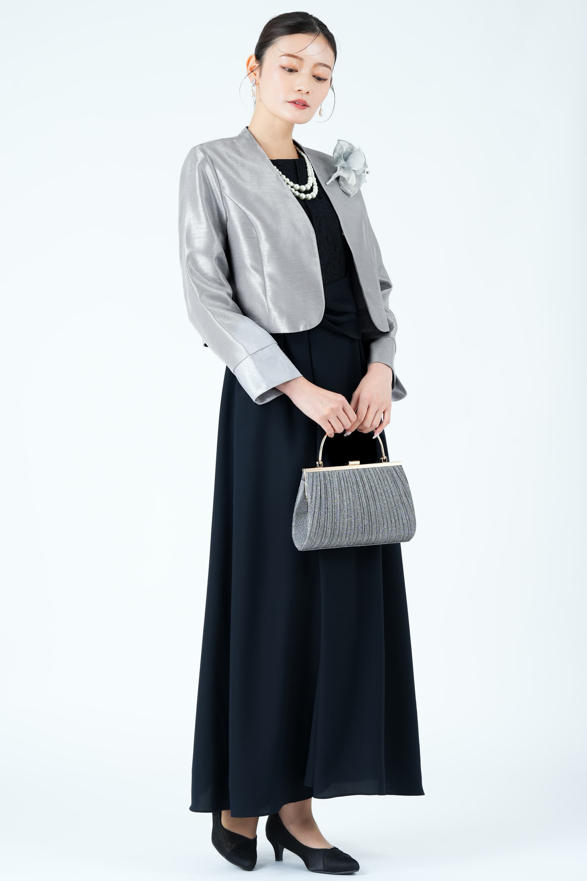 クロスウエストラップ風ネイビードレス