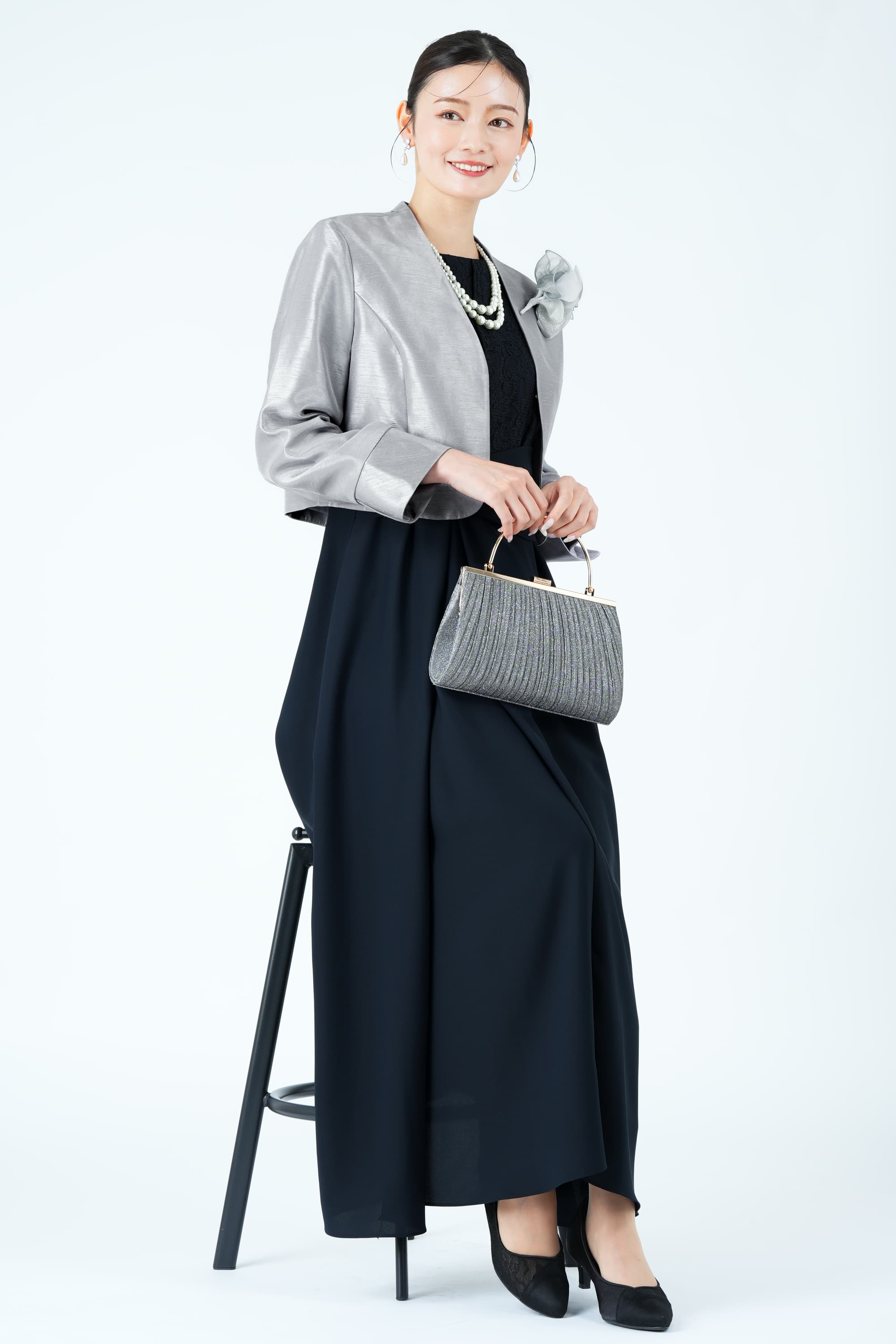 クロスウエストラップ風ネイビードレス