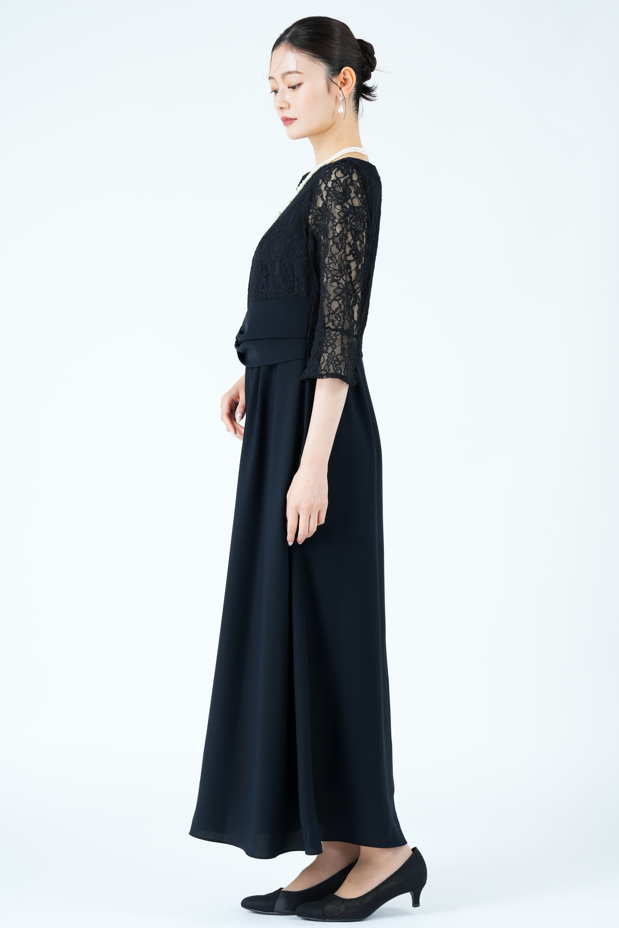 クロスウエストラップ風ネイビードレス