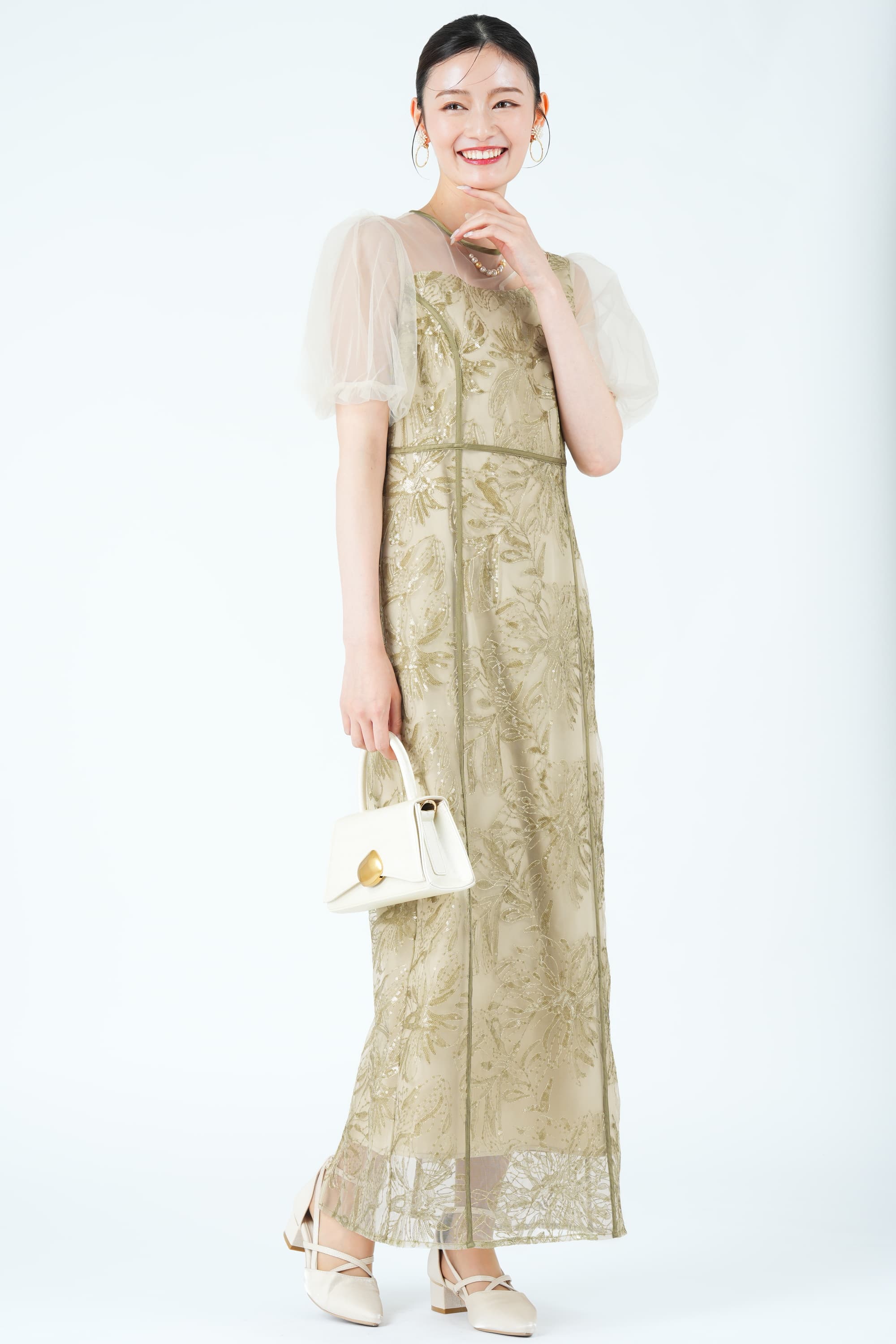 LEJA アシンメトリーカット花刺繍グリーンドレス (M) をレンタル