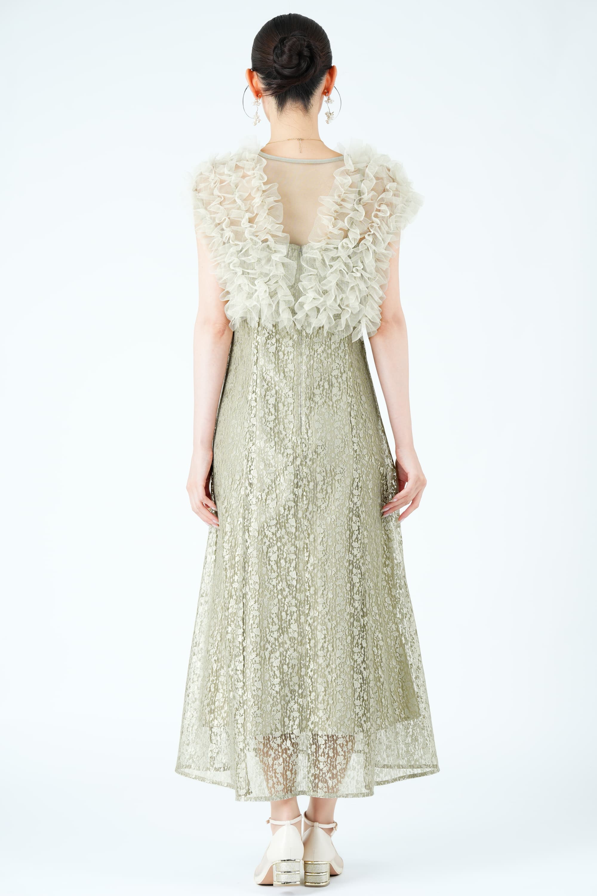 ふんわりフリルボレロ付きグリーンドレス