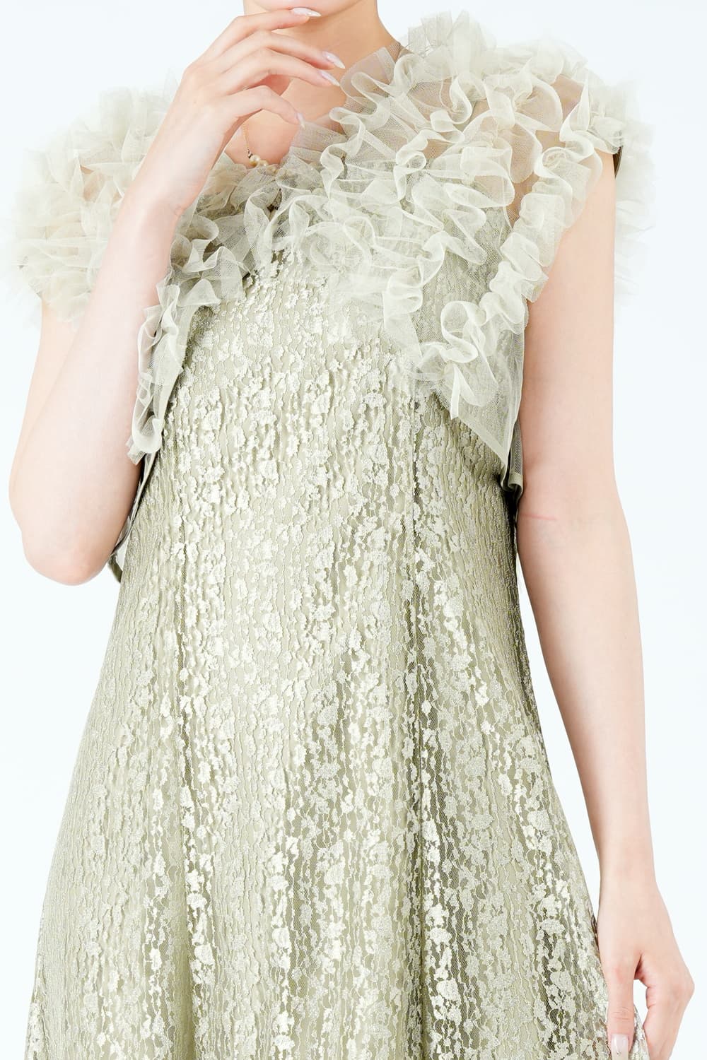 ふんわりフリルボレロ付きグリーンドレス