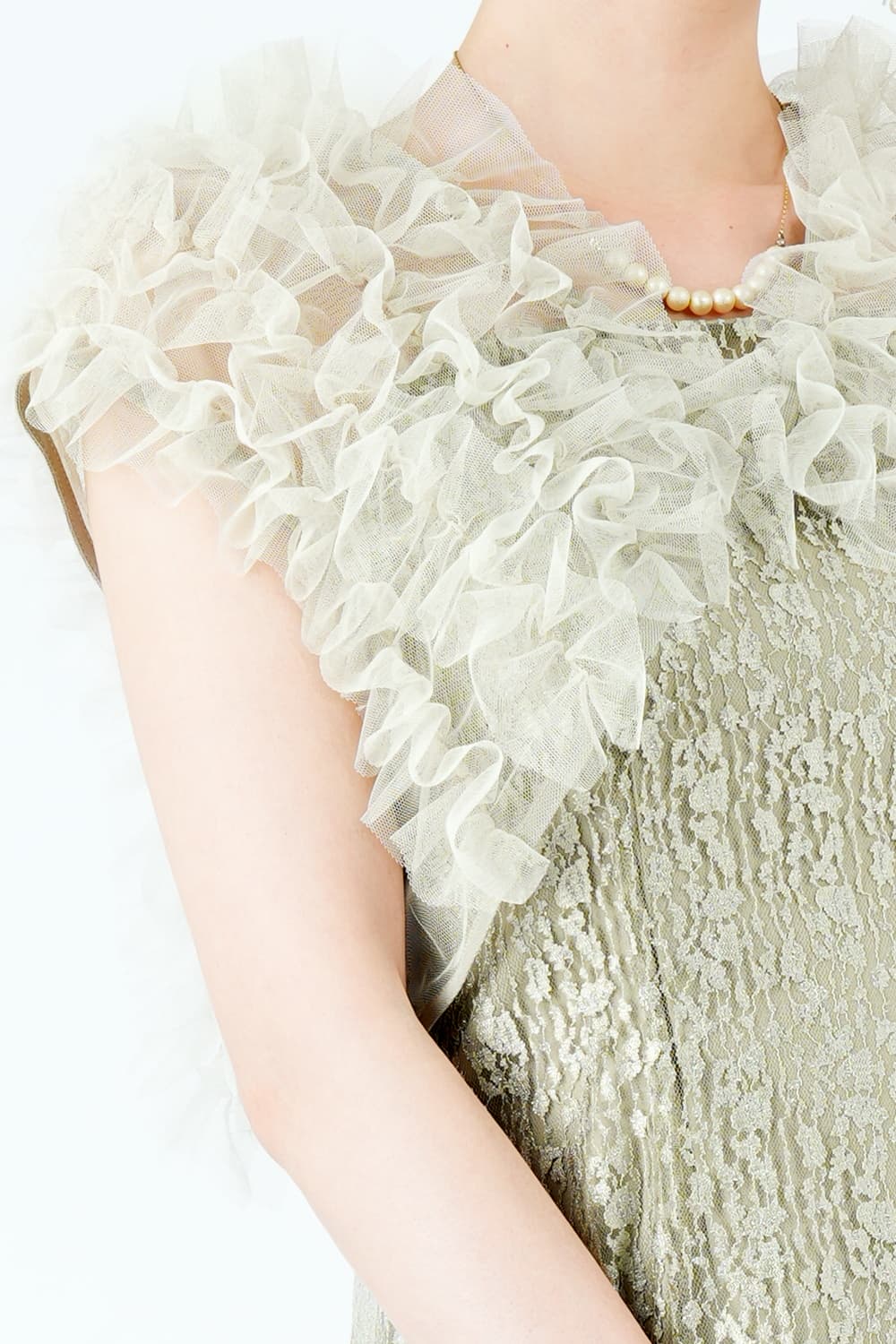 ふんわりフリルボレロ付きグリーンドレス