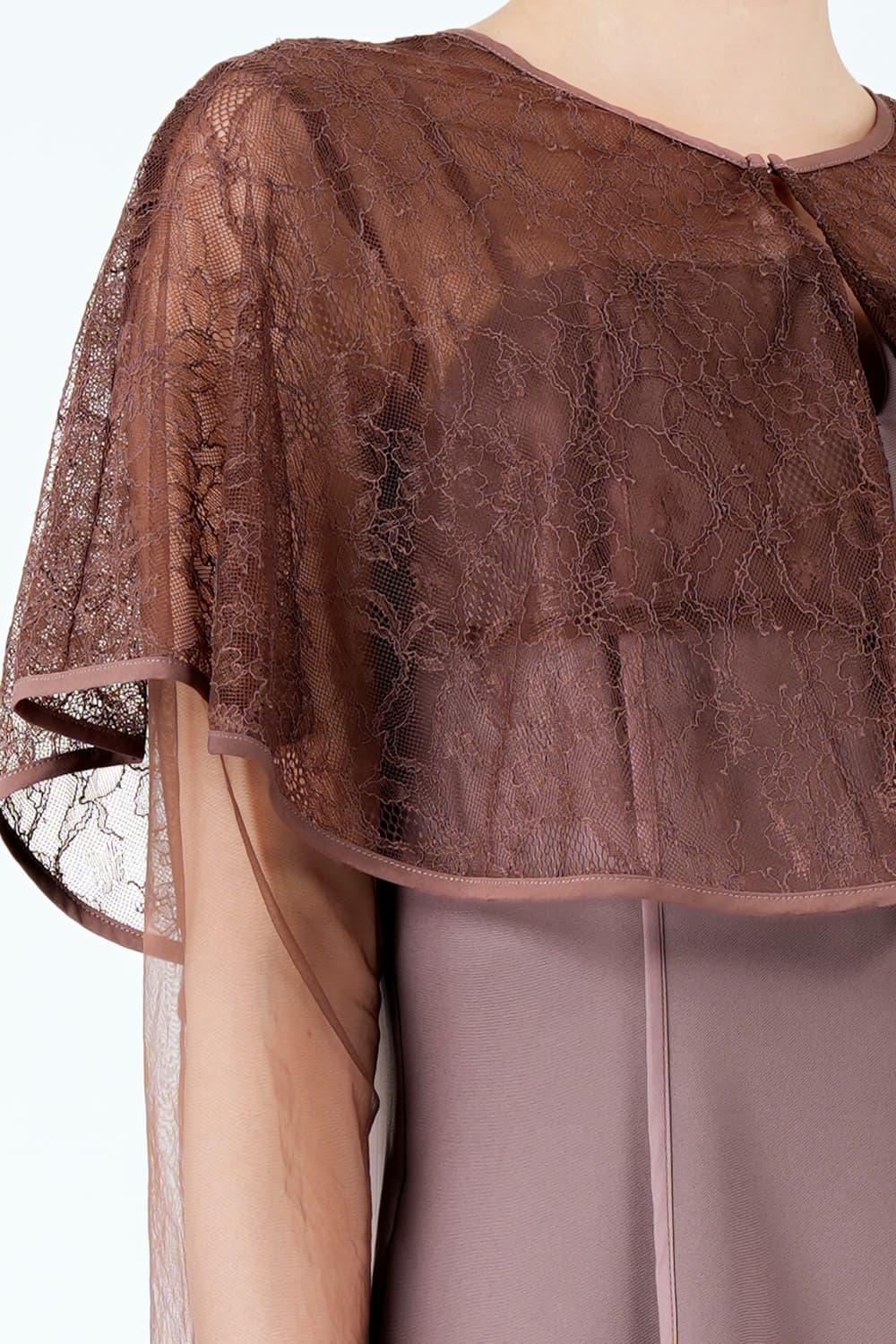 ケープ風ボレロレイヤードピンクドレス