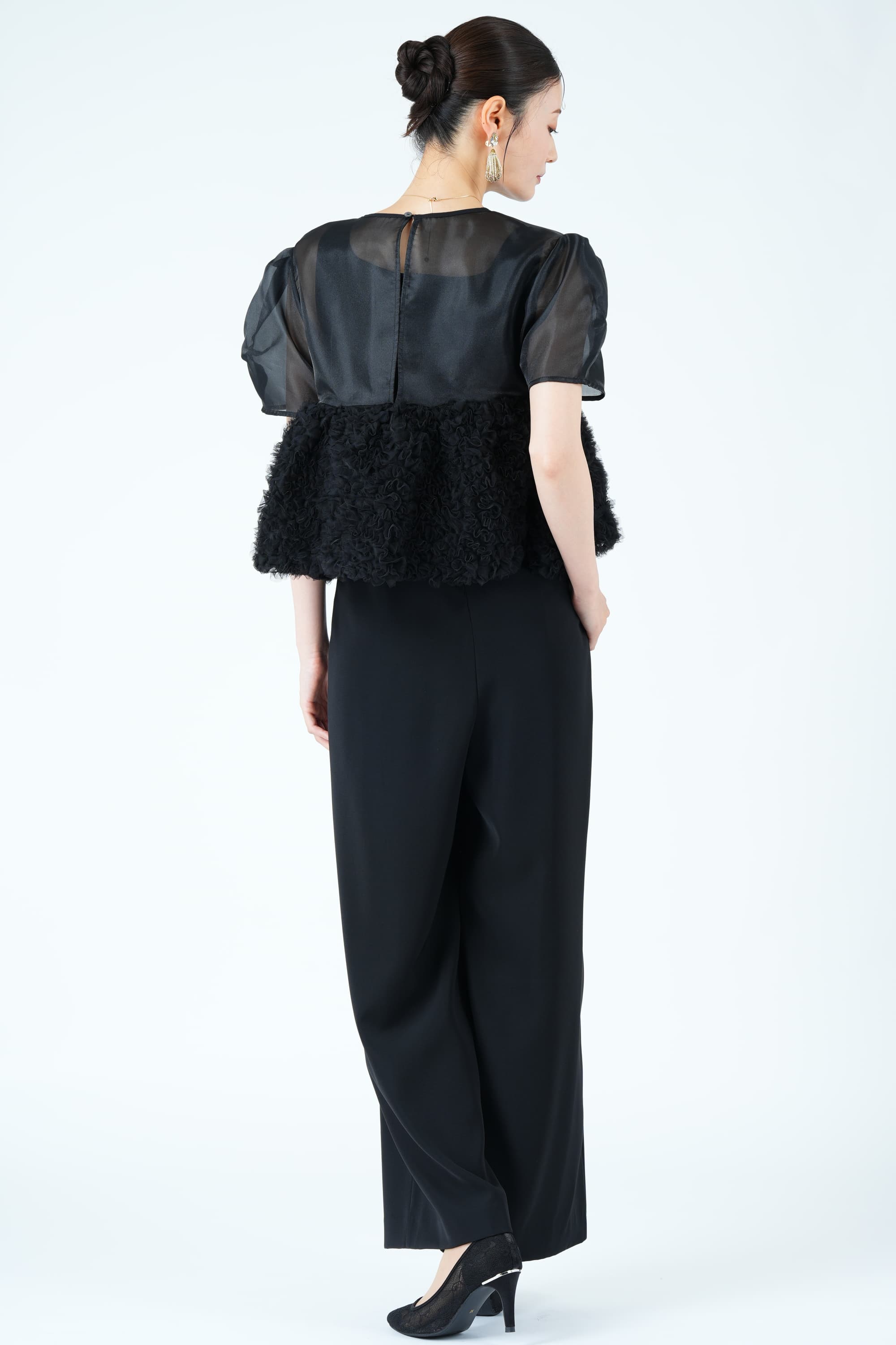 スウェルペプラムブラックパンツドレス