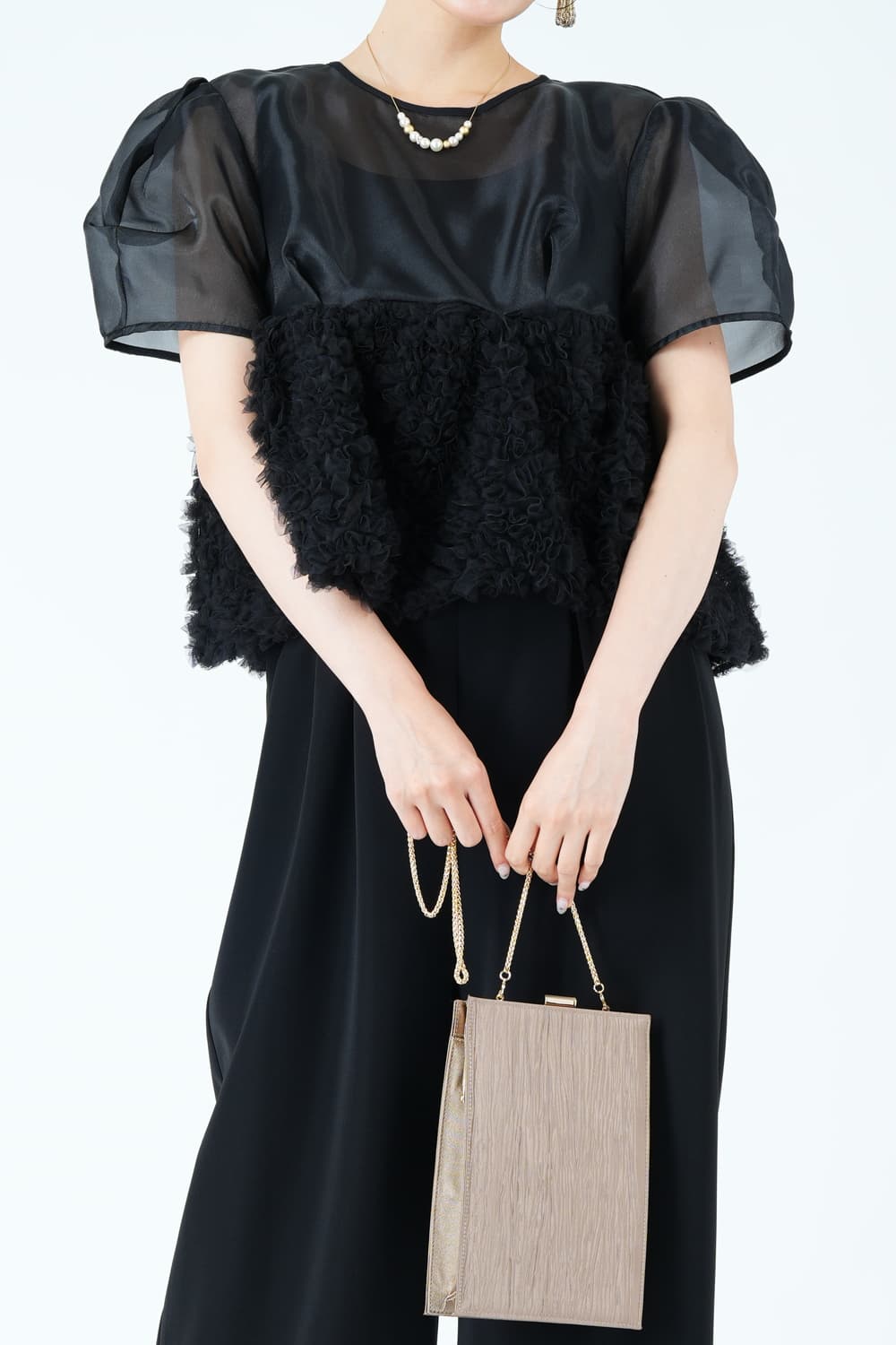 スウェルペプラムブラックパンツドレス