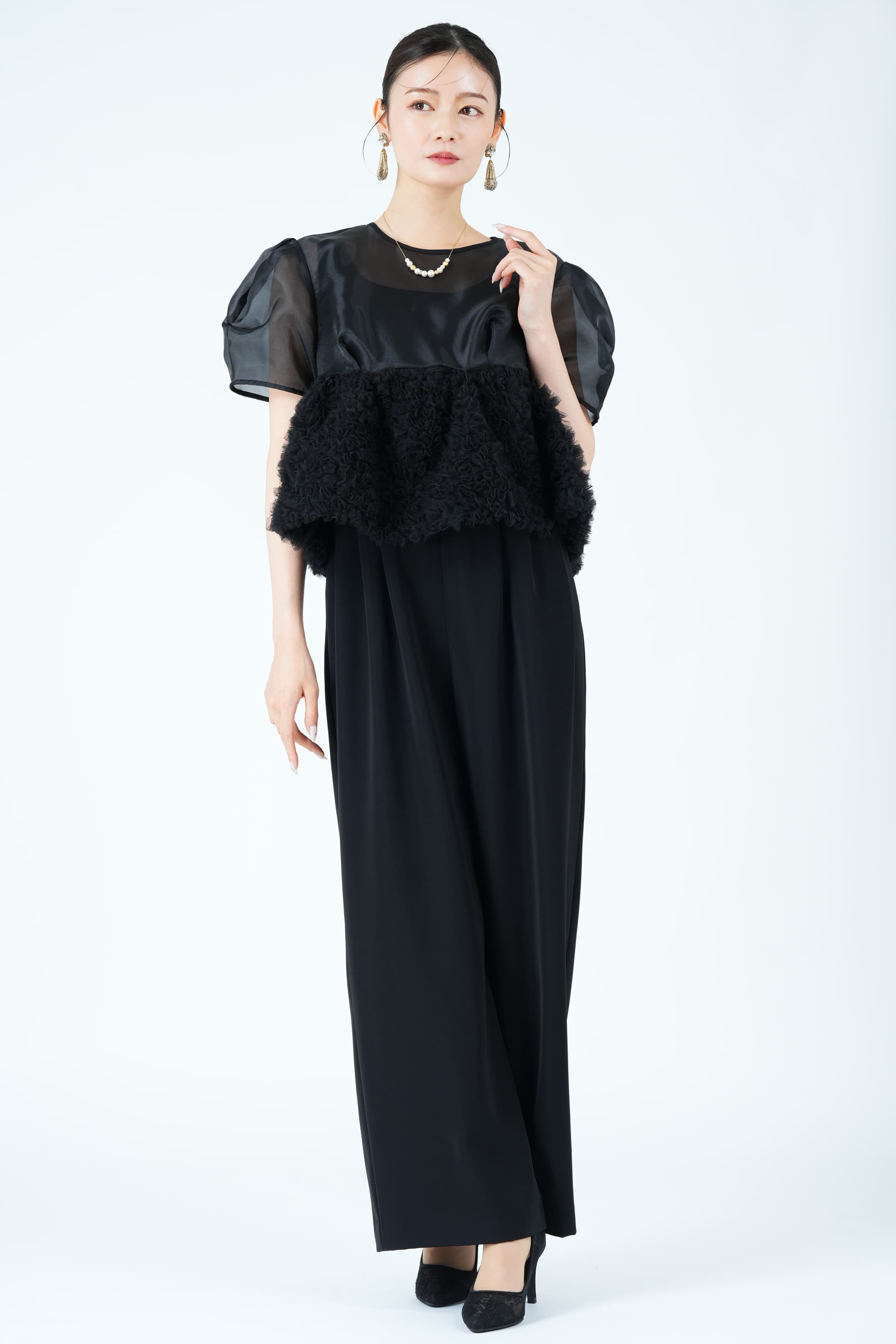 スウェルペプラムブラックパンツドレス