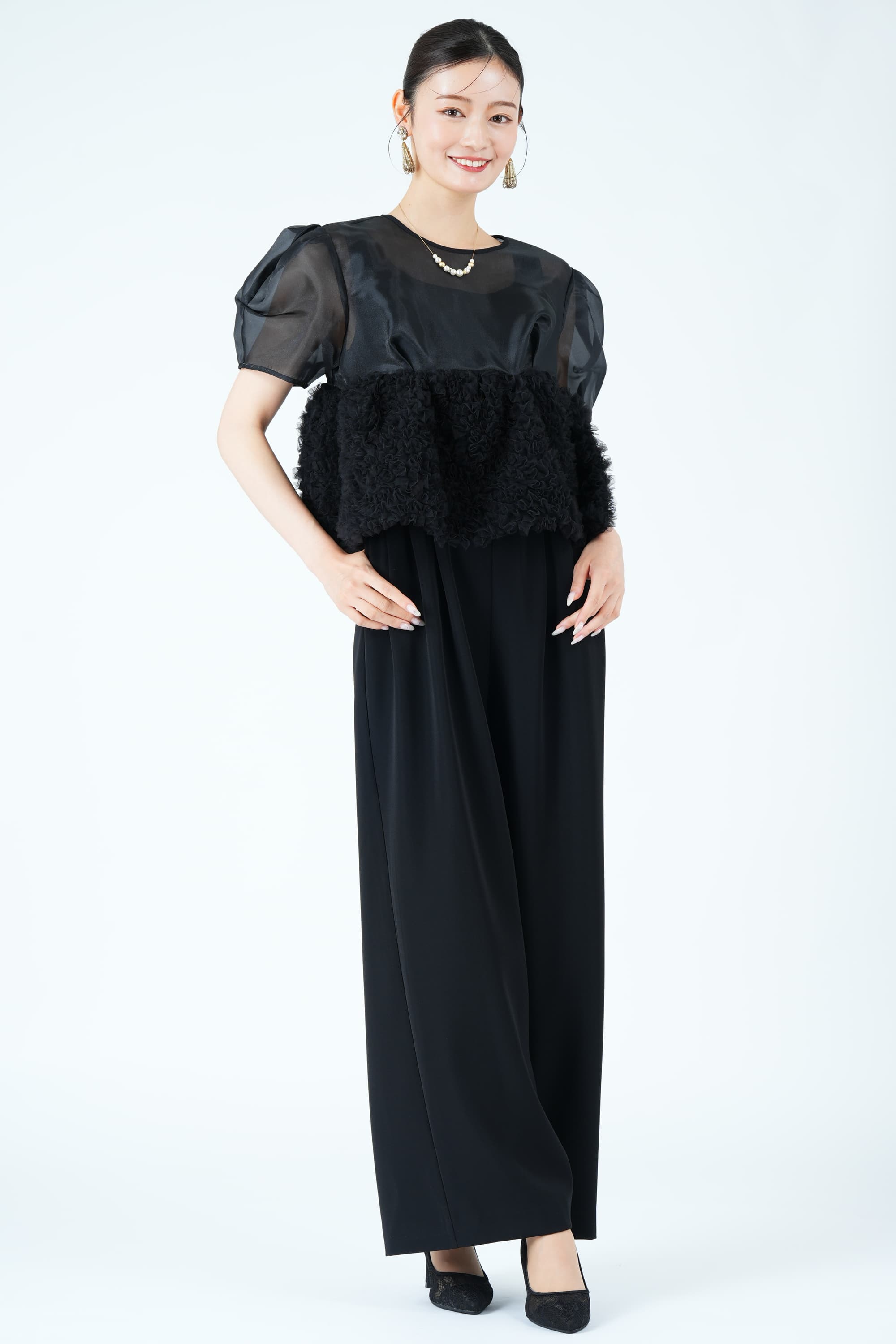 ANDRESD スウェルペプラムブラックパンツドレス (M) をレンタル - 結婚