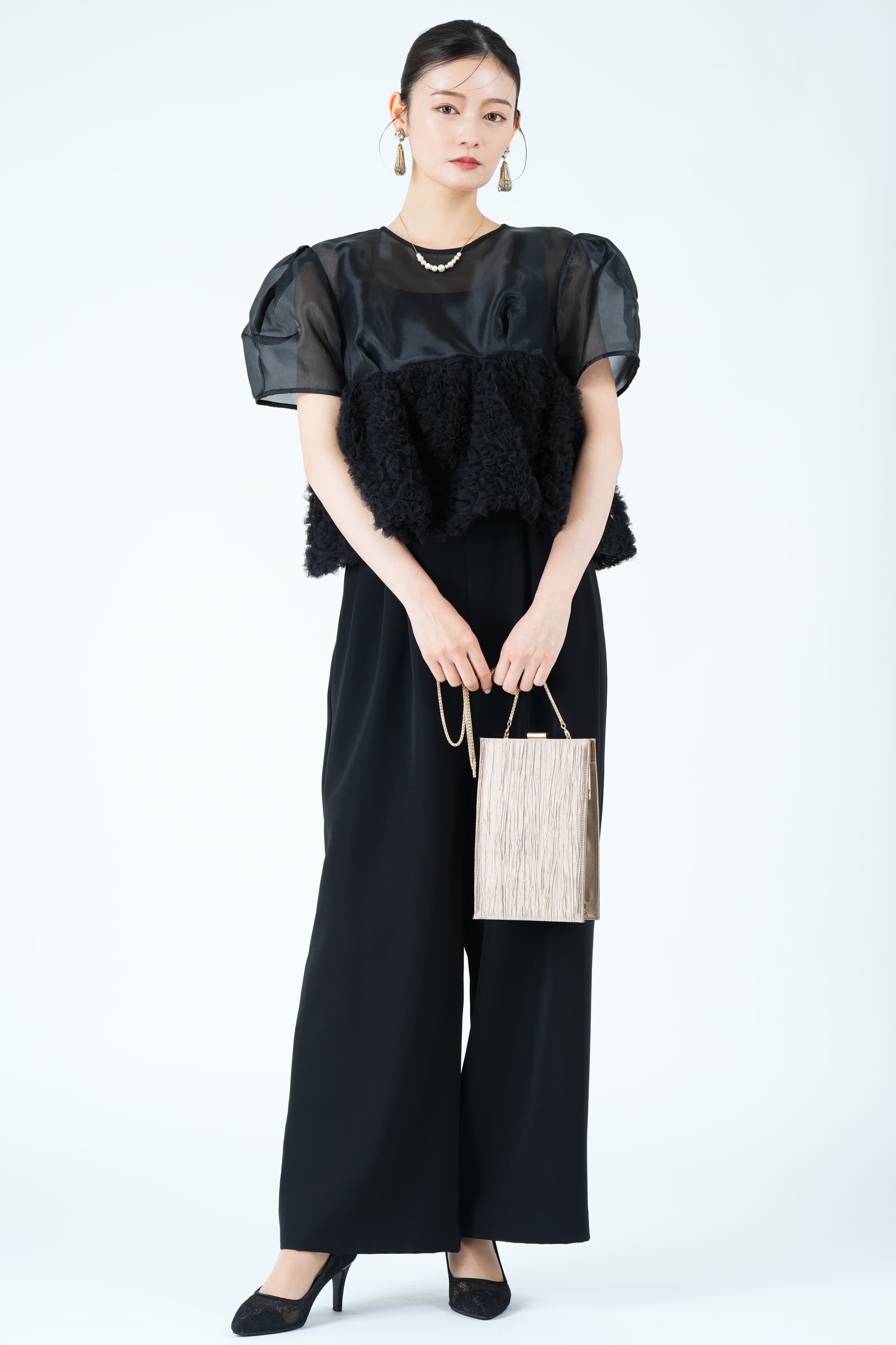 スウェルペプラムブラックパンツドレス