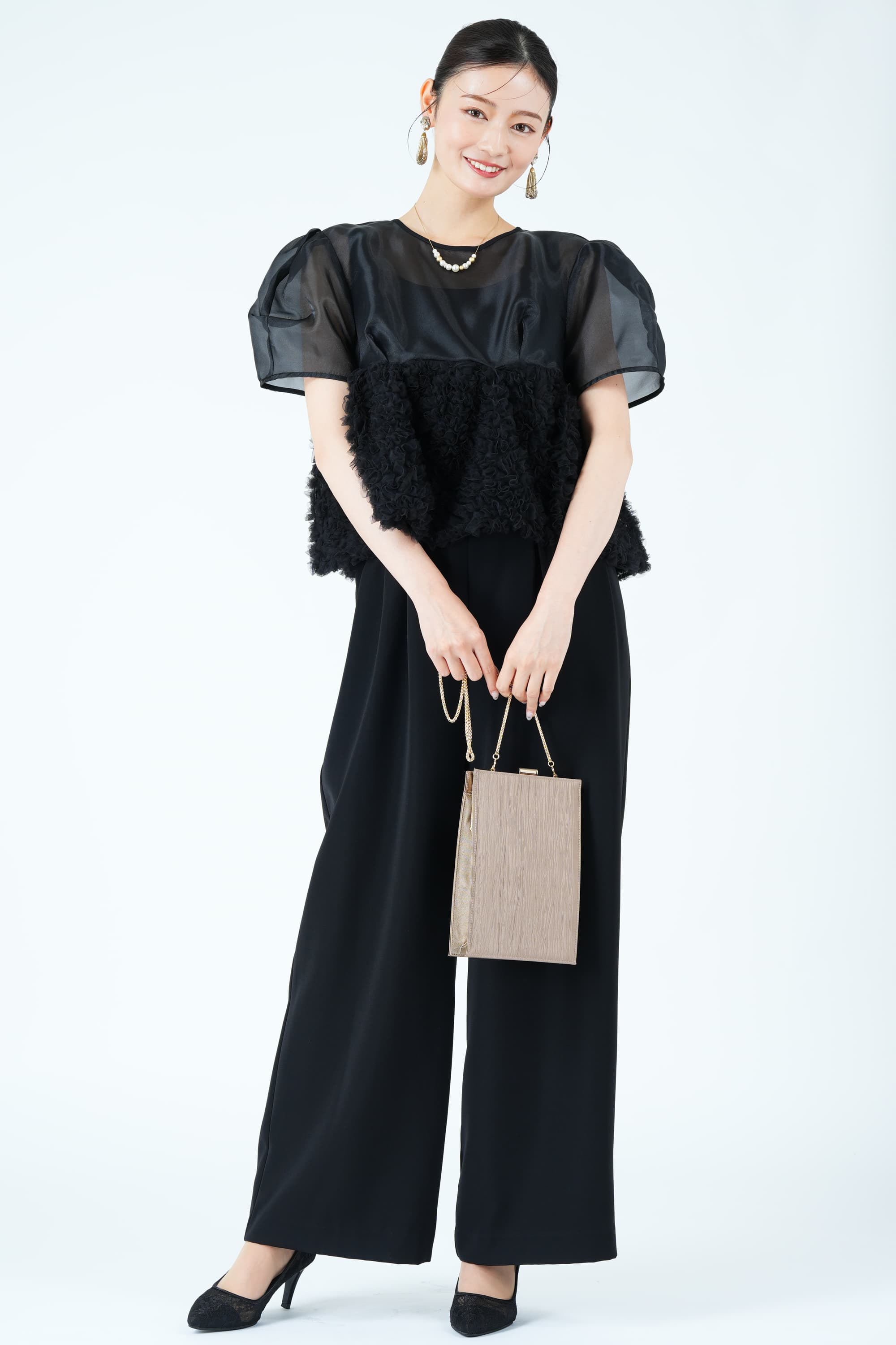 スウェルペプラムブラックパンツドレス