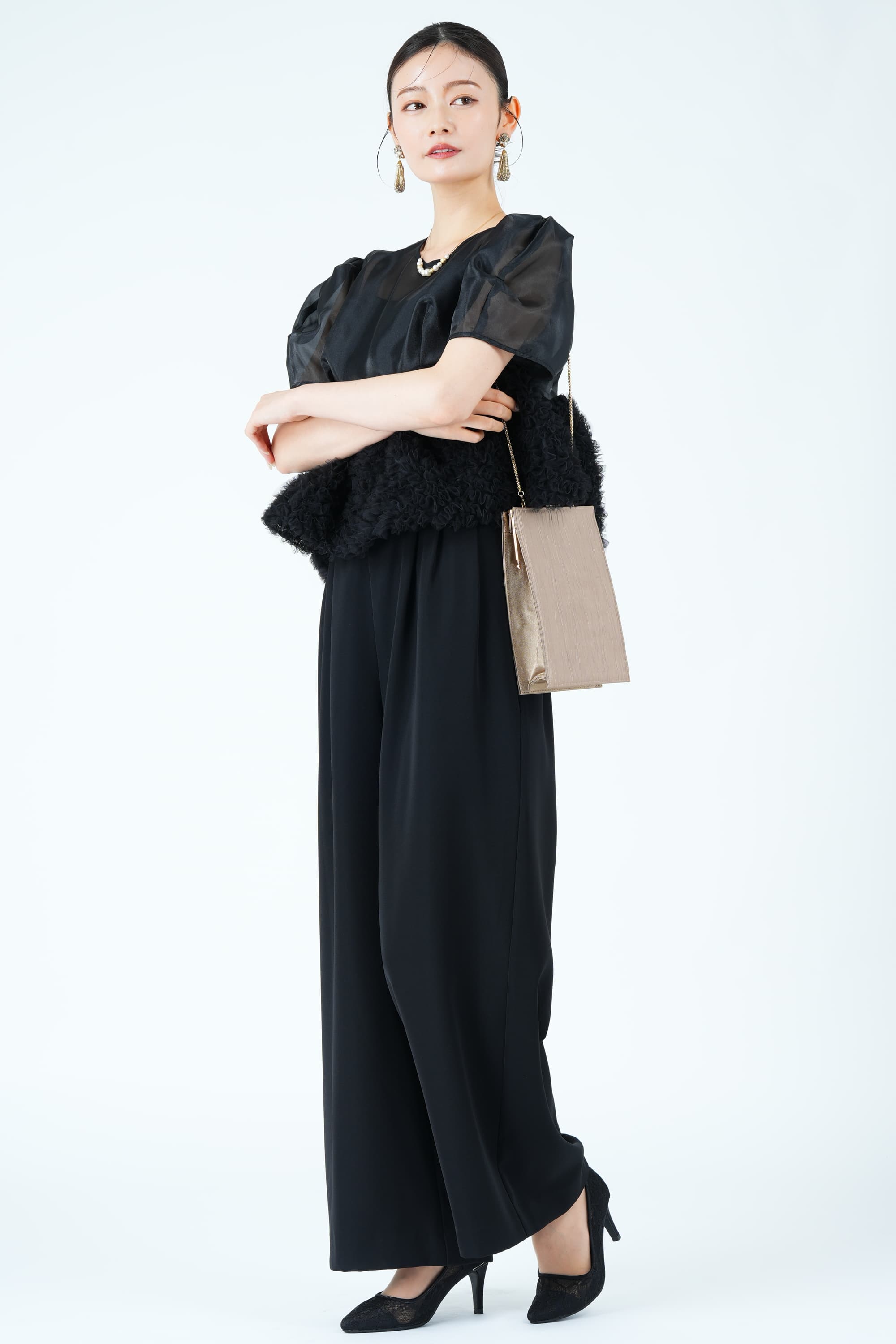 スウェルペプラムブラックパンツドレス