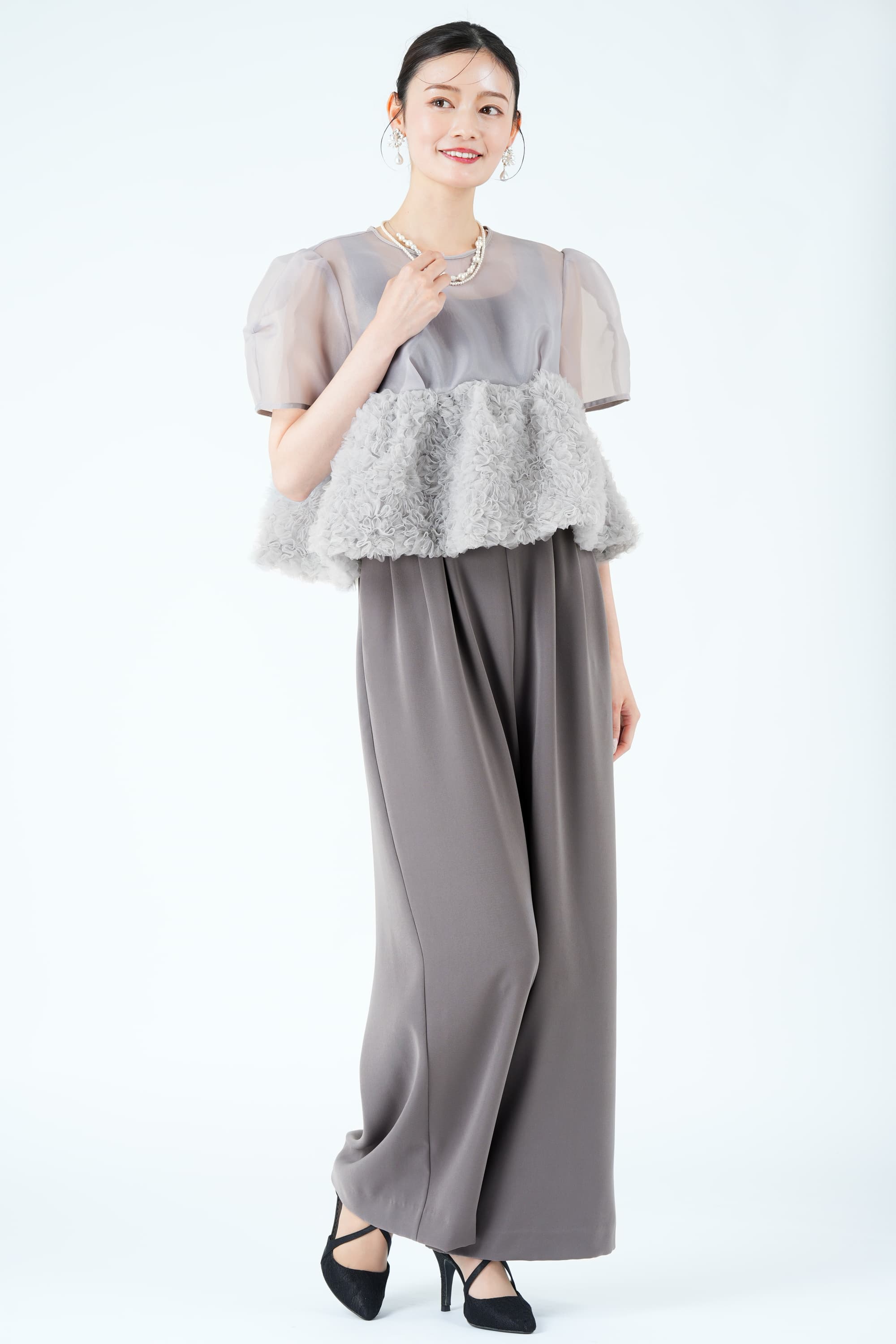 スウェルペプラムグレーパンツドレス