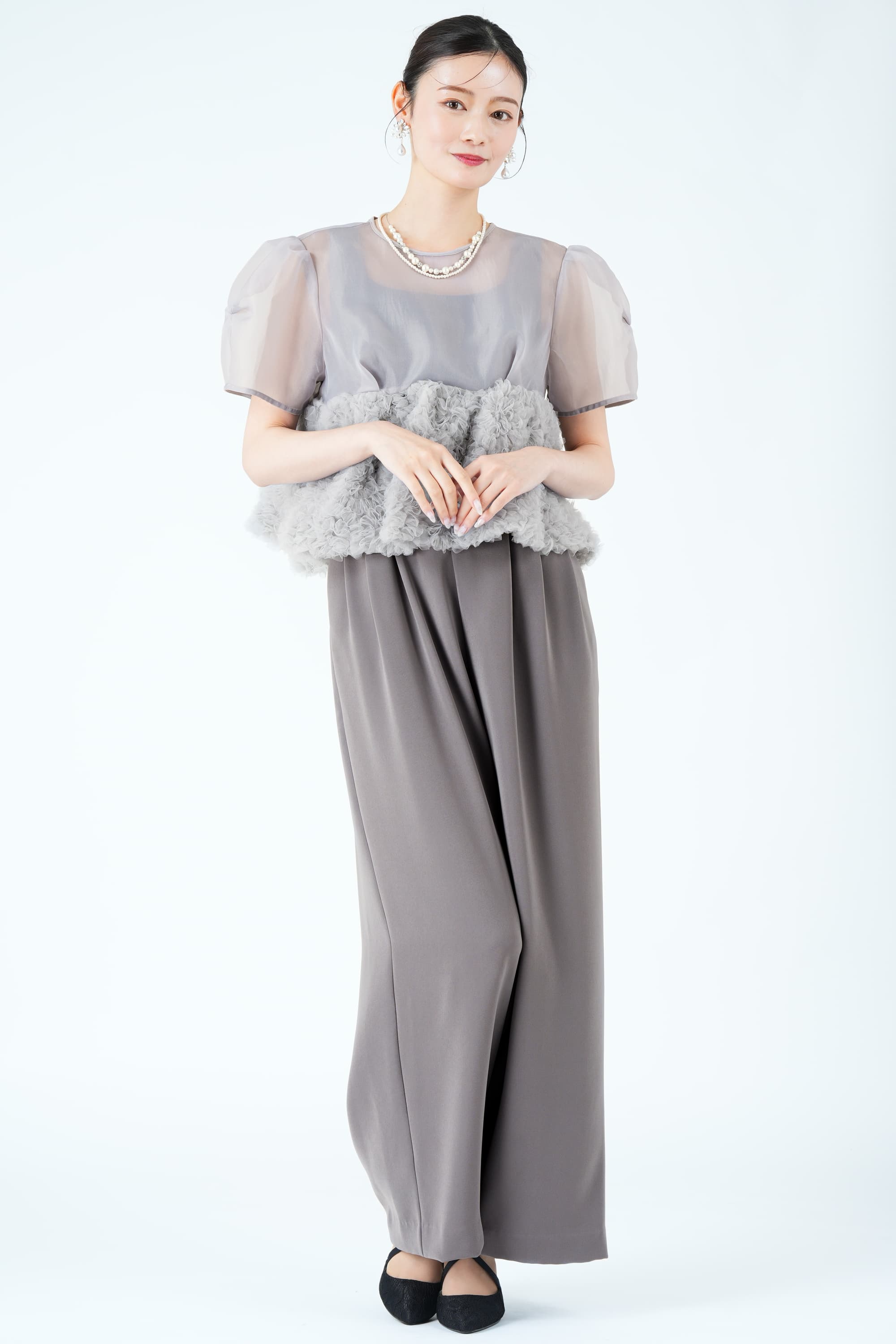 スウェルペプラムグレーパンツドレス