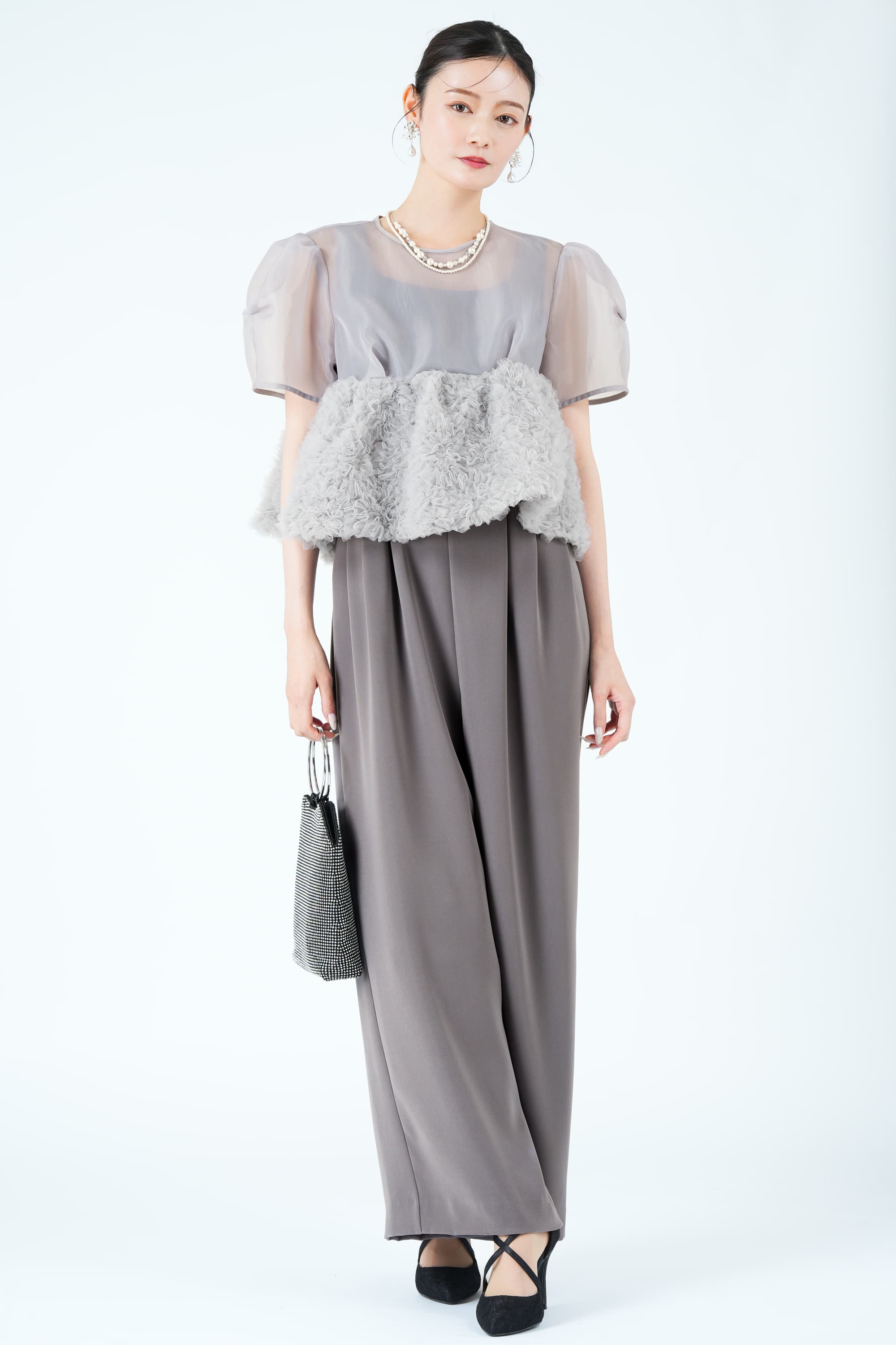 スウェルペプラムグレーパンツドレス