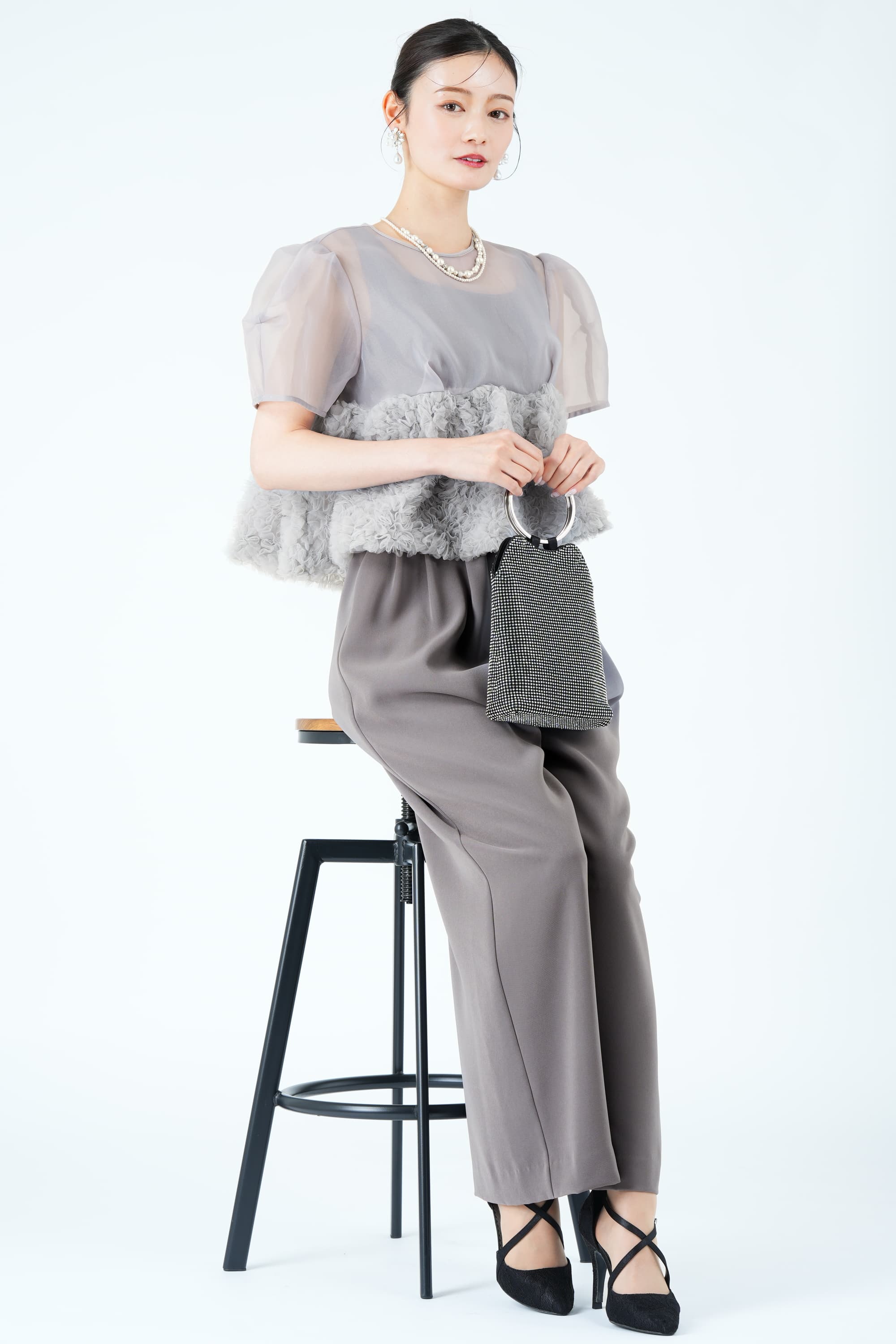 スウェルペプラムグレーパンツドレス