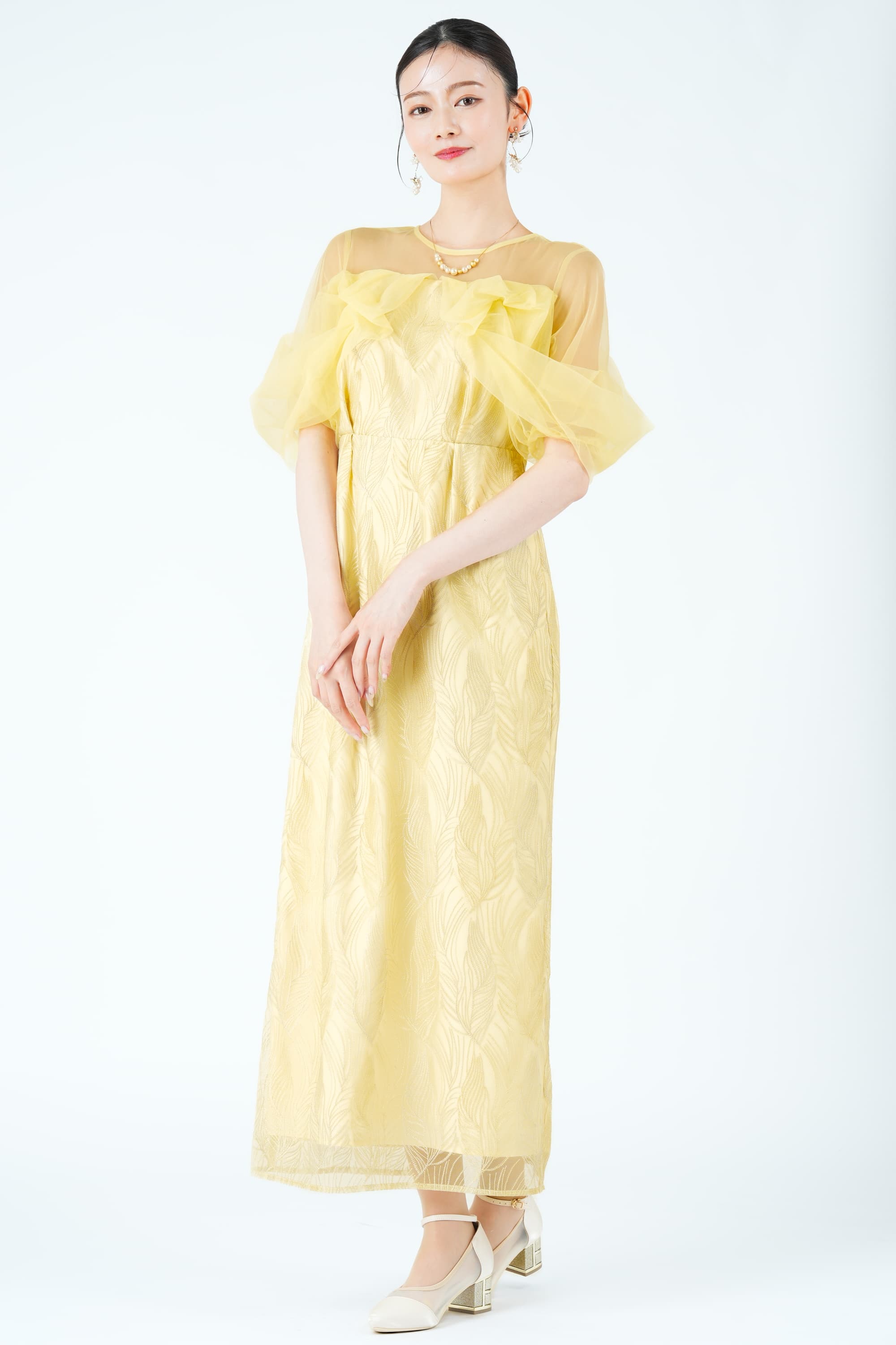 ツイストエアリーペンシルイエロードレス