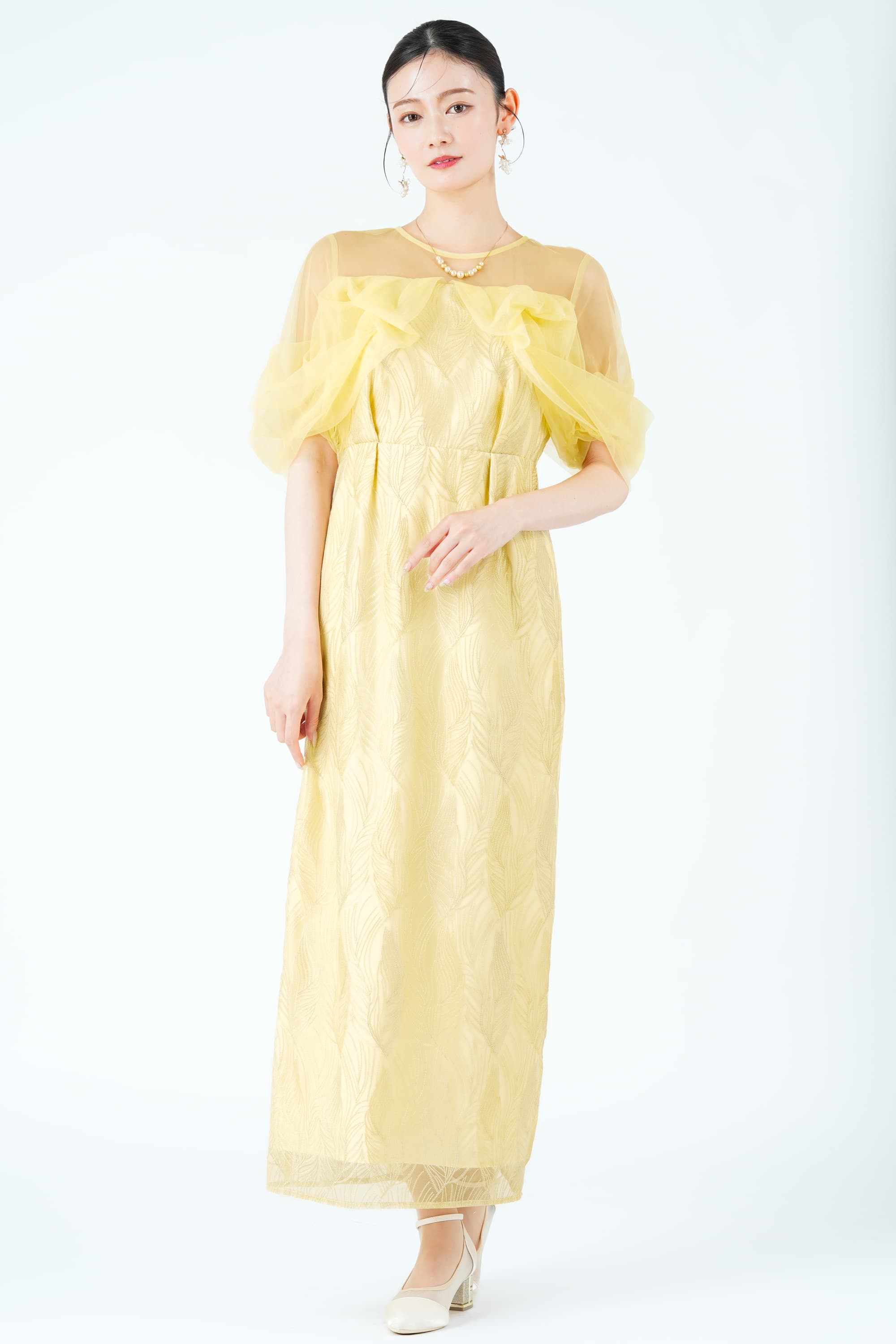 ツイストエアリーペンシルイエロードレス