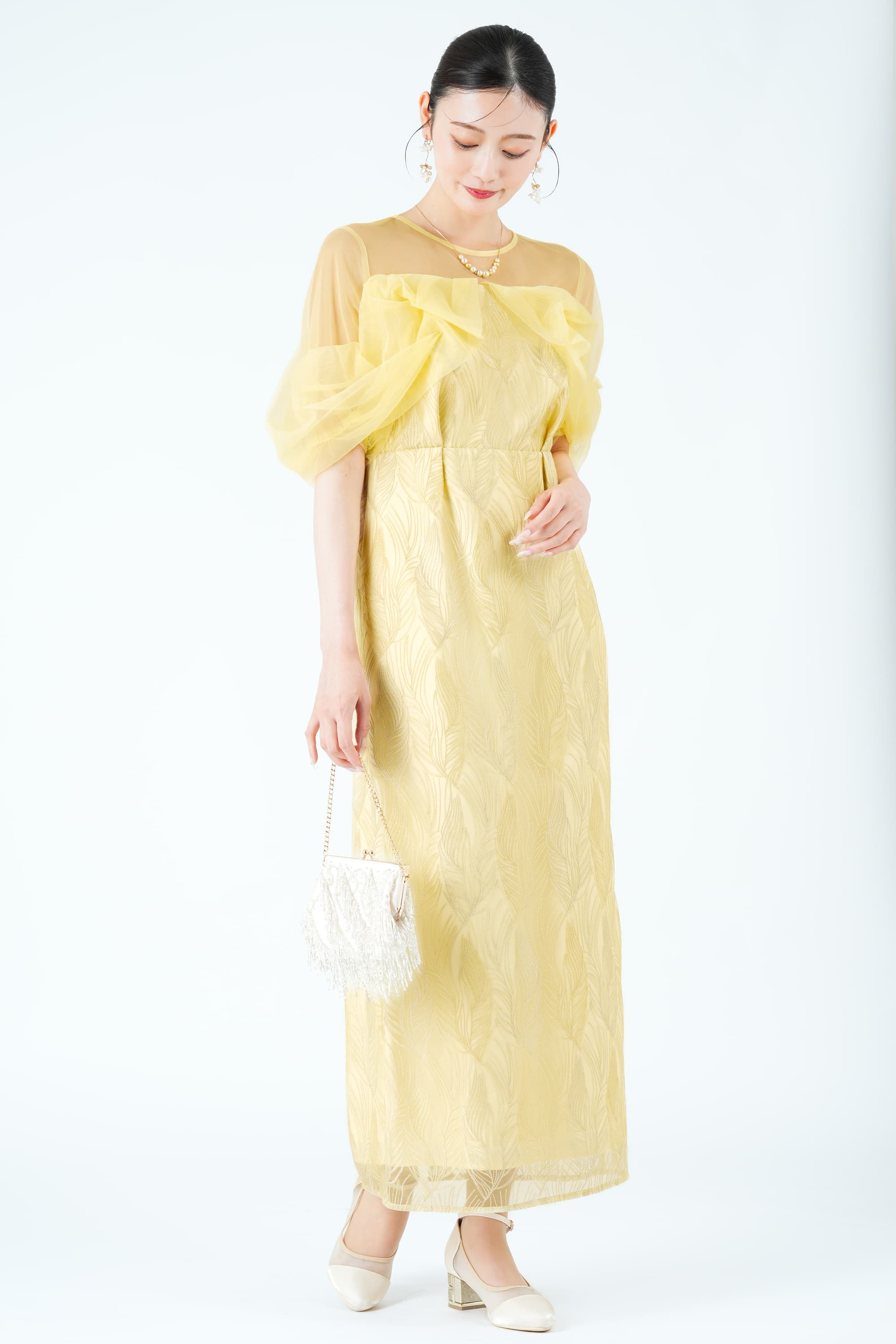 ツイストエアリーペンシルイエロードレス