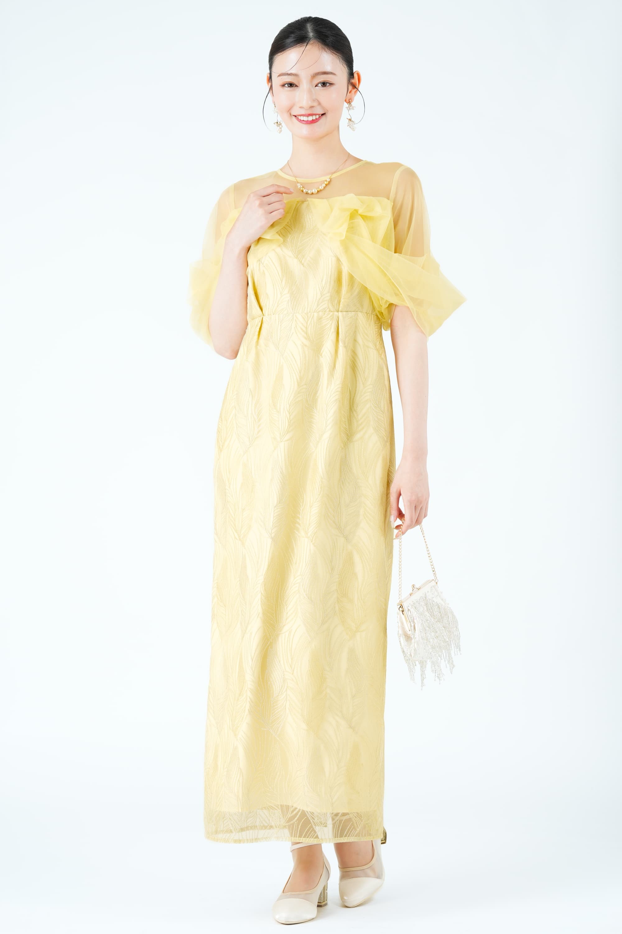 ツイストエアリーペンシルイエロードレス