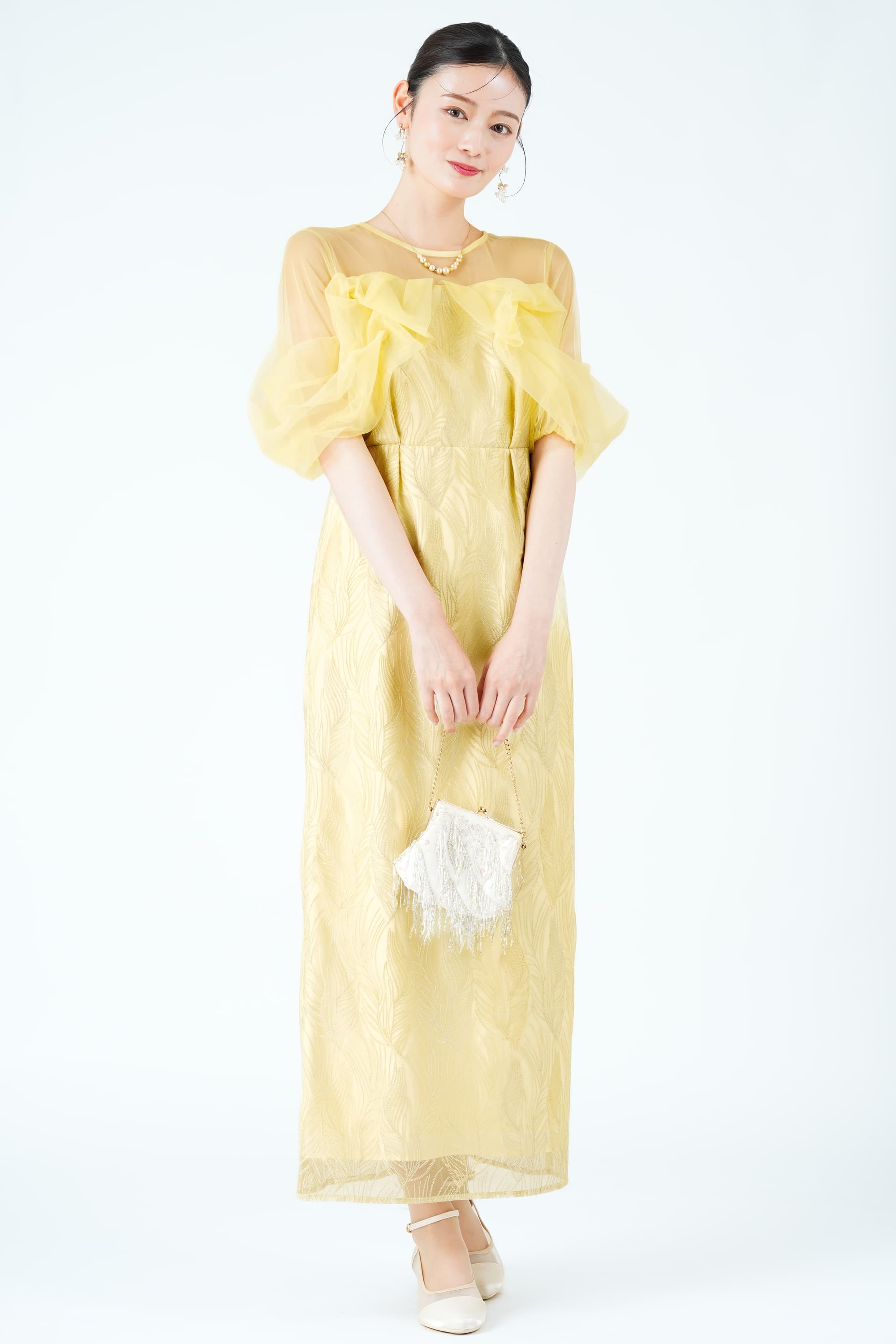 ツイストエアリーペンシルイエロードレス