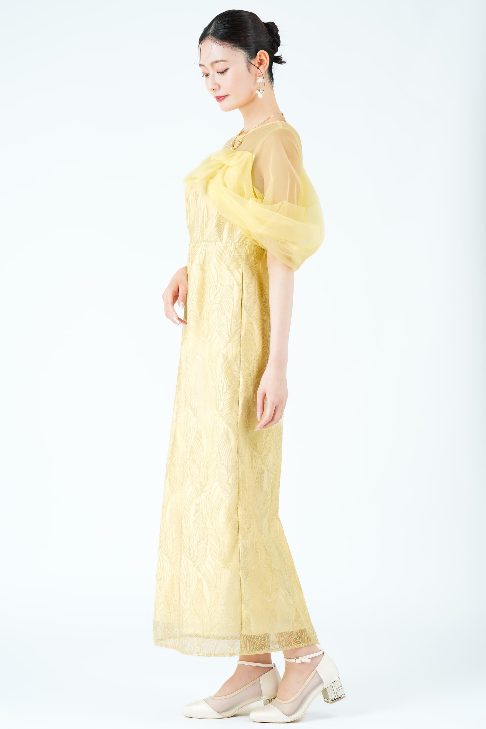 ツイストエアリーペンシルイエロードレス