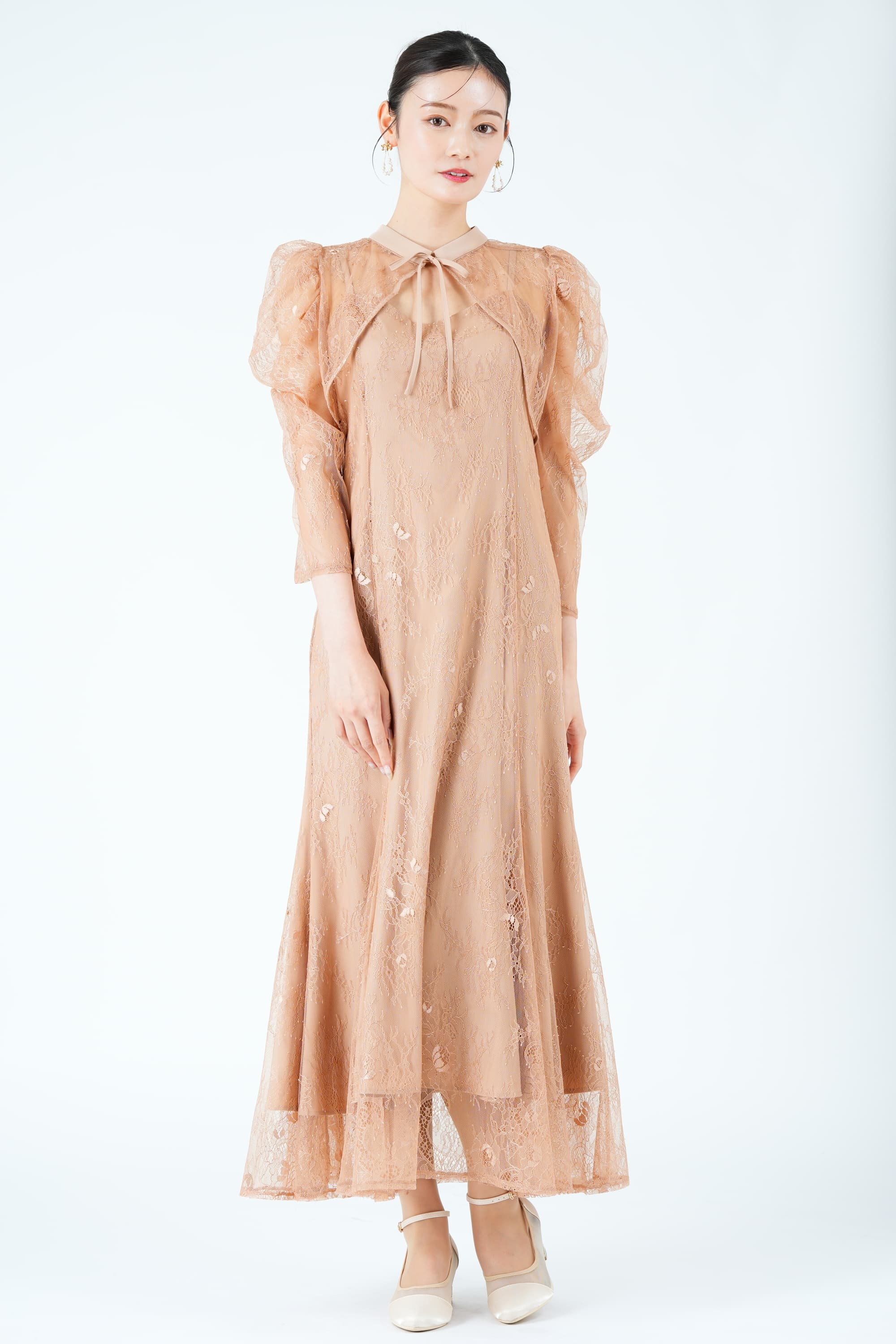 Dorry Doll ボレロレイヤード総レースコーラルドレス (L) を
