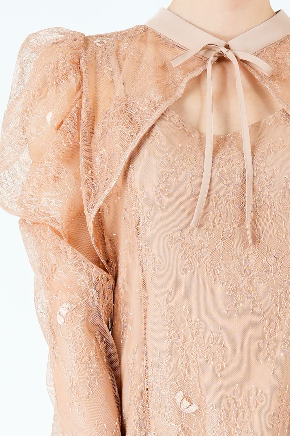 ボレロレイヤード総レースコーラルドレス