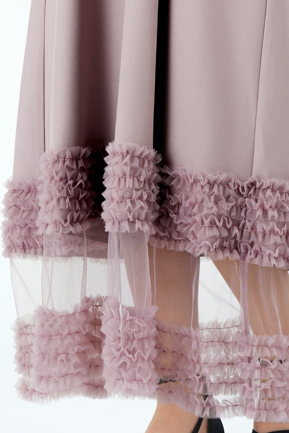 チュールフリルジレ付きくすみピンクドレス