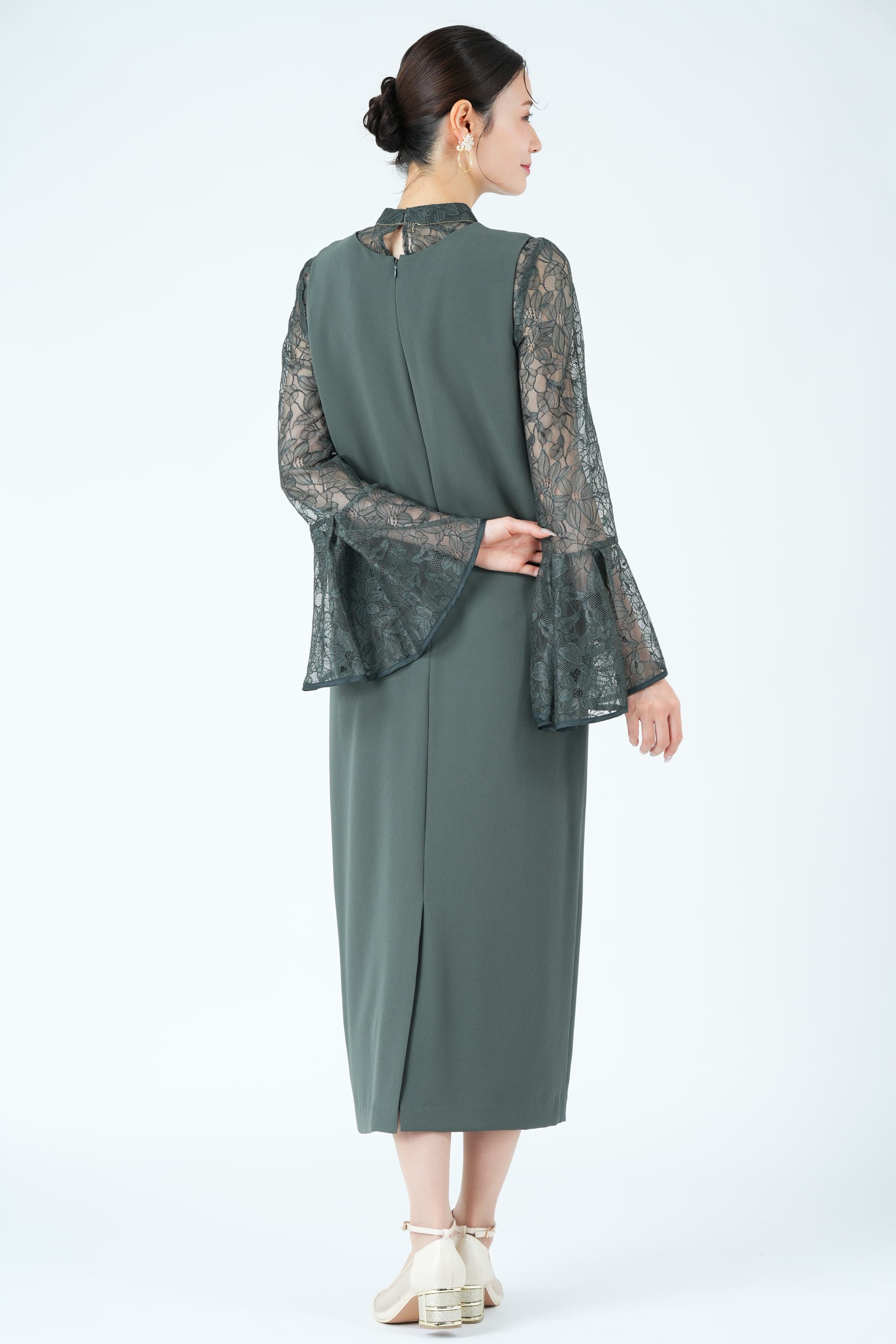 ラッセルレースブラウス付きモスグリーンドレス