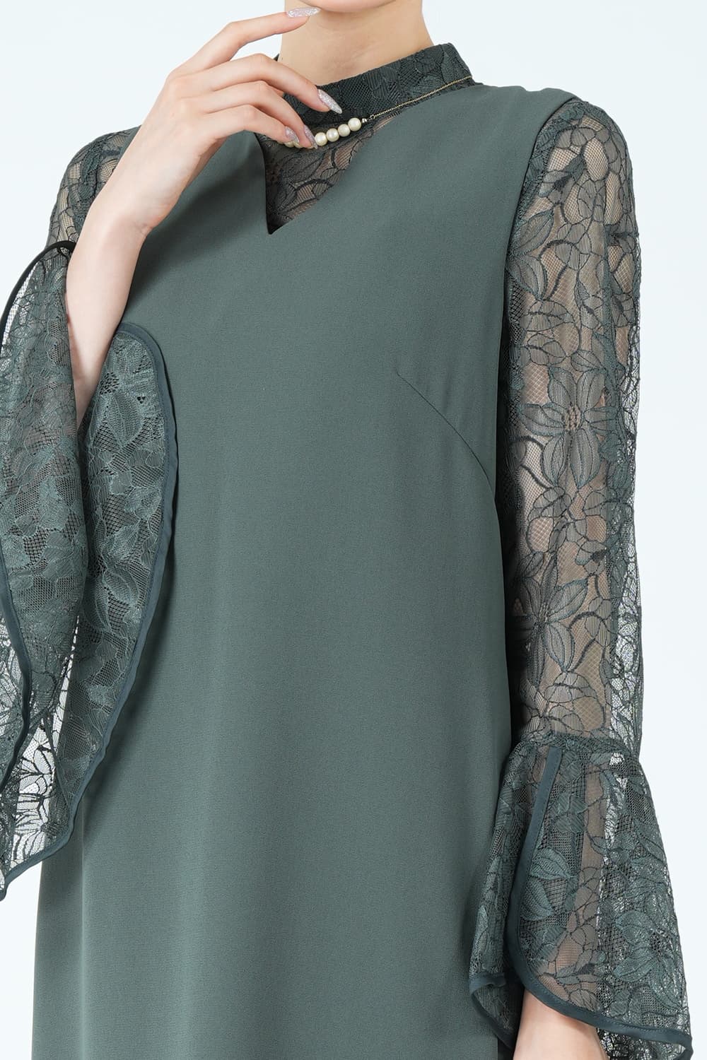 ラッセルレースブラウス付きモスグリーンドレス