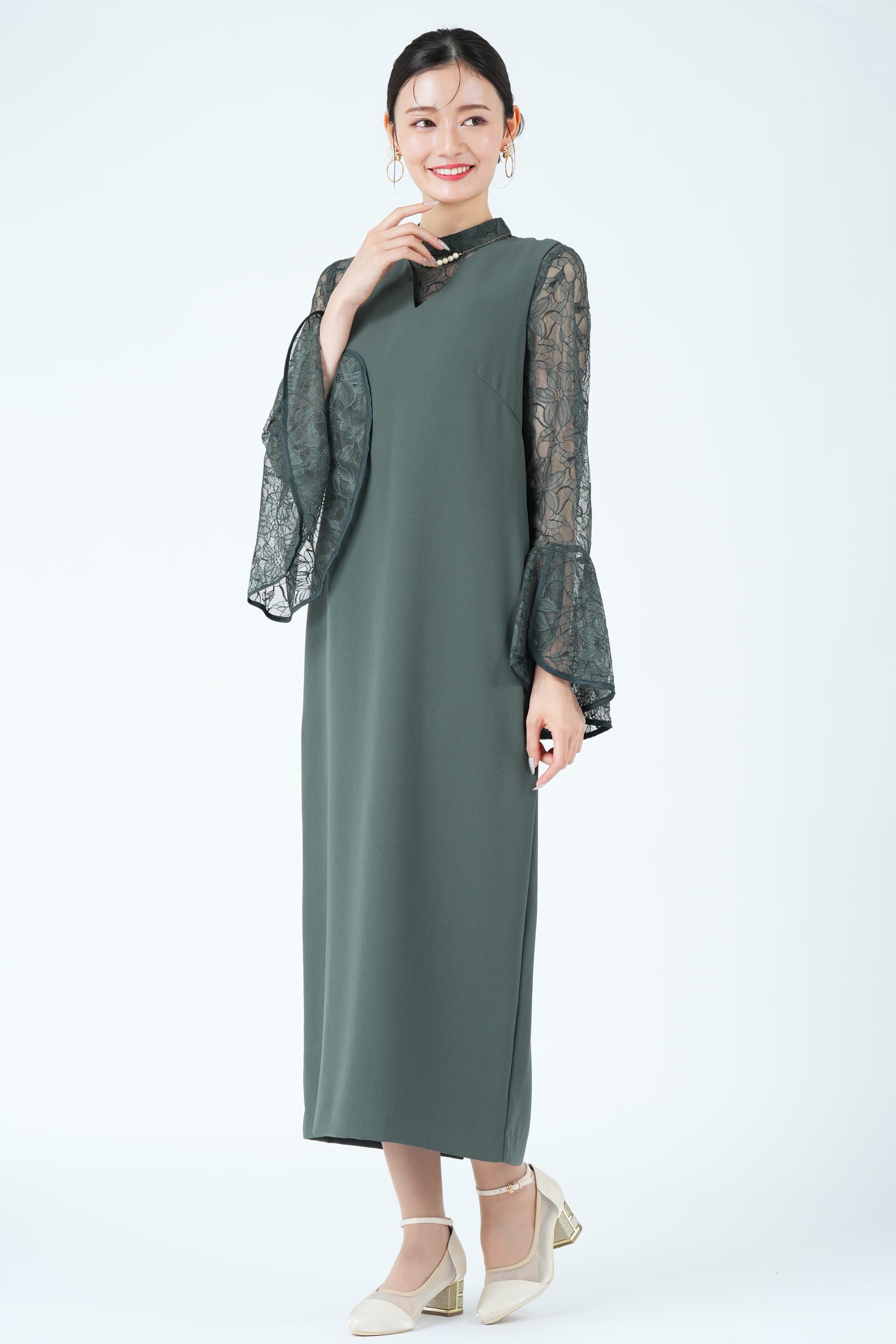 AIMER ラッセルレースブラウス付きモスグリーンドレス (S) をレンタル