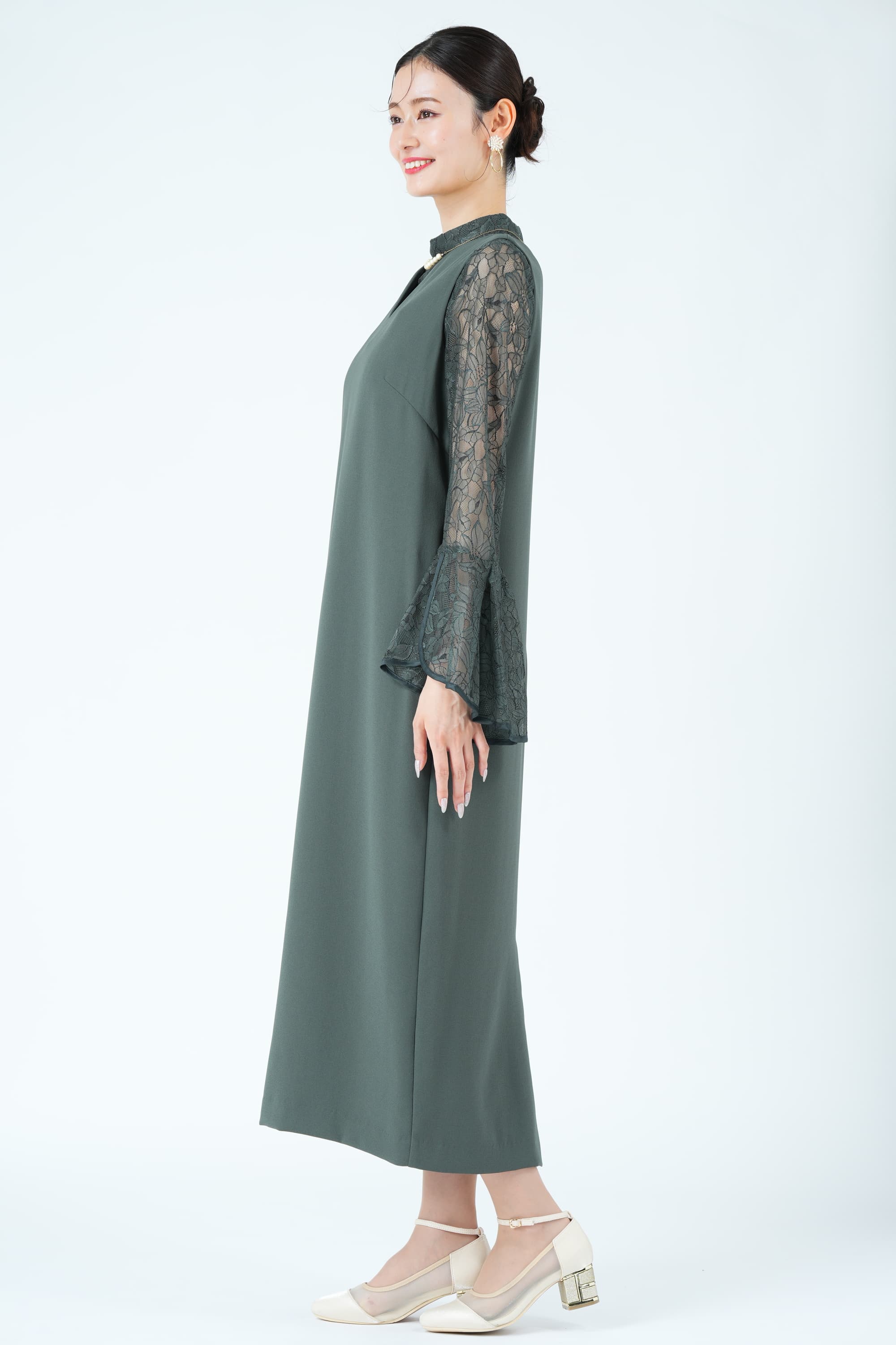 ラッセルレースブラウス付きモスグリーンドレス