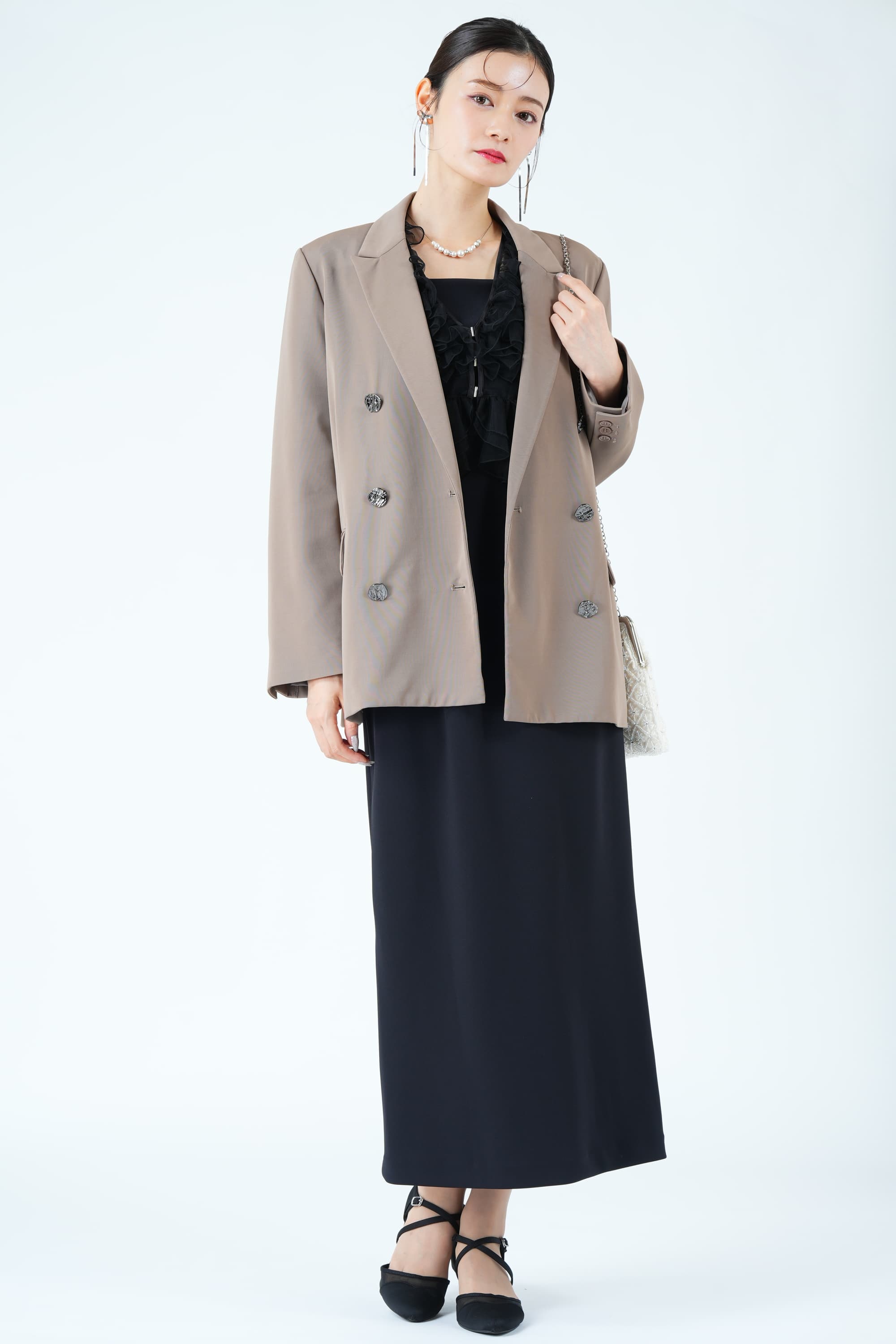 エアリーペプラムブラックドレス