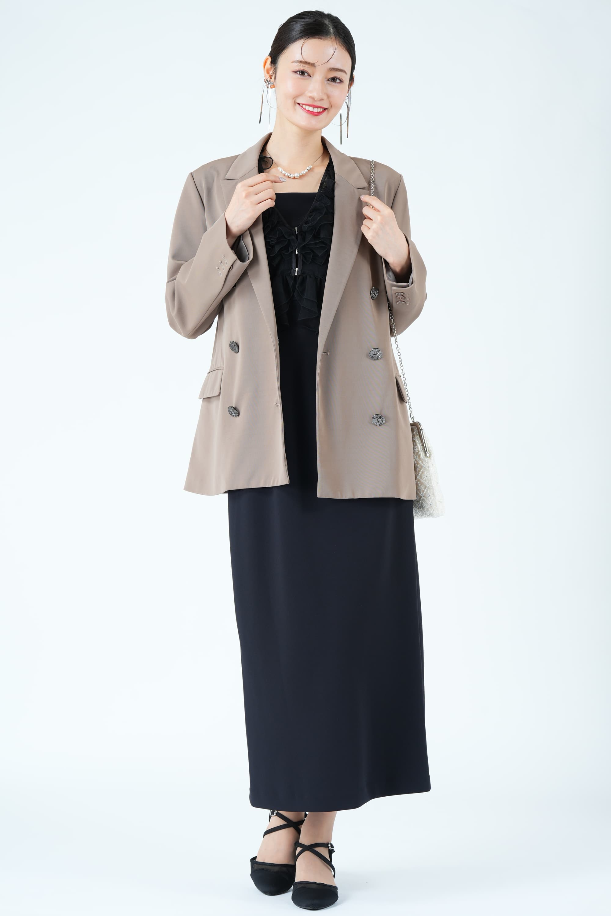 エアリーペプラムブラックドレス