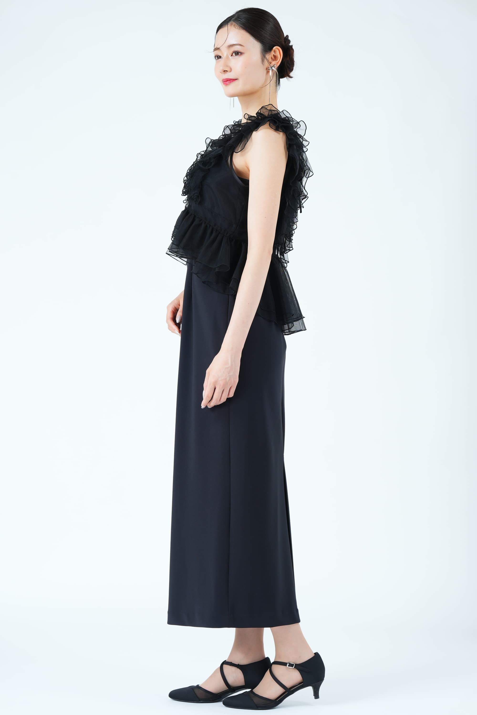 エアリーペプラムブラックドレス