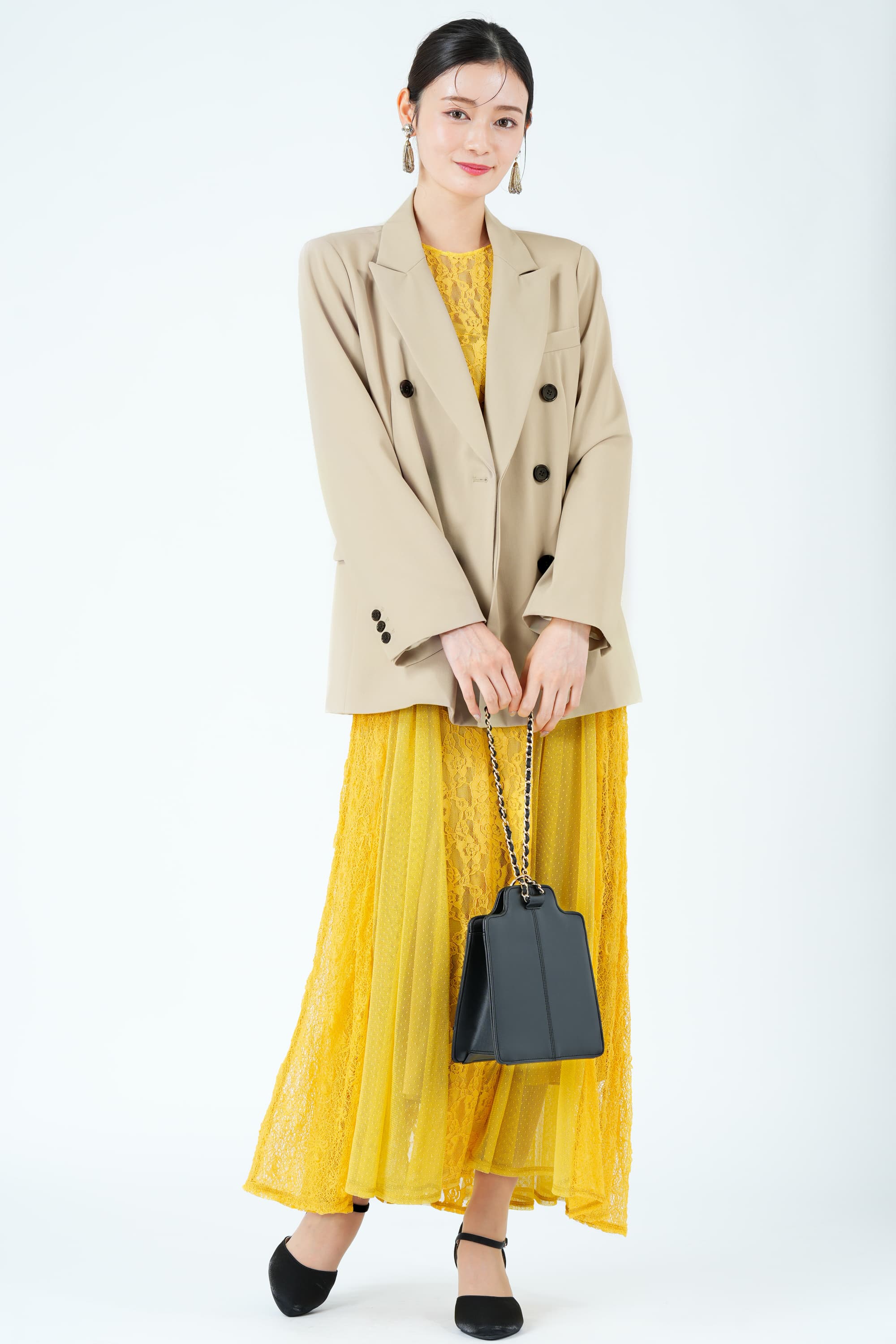 パッチワーク風レースマスタードドレス