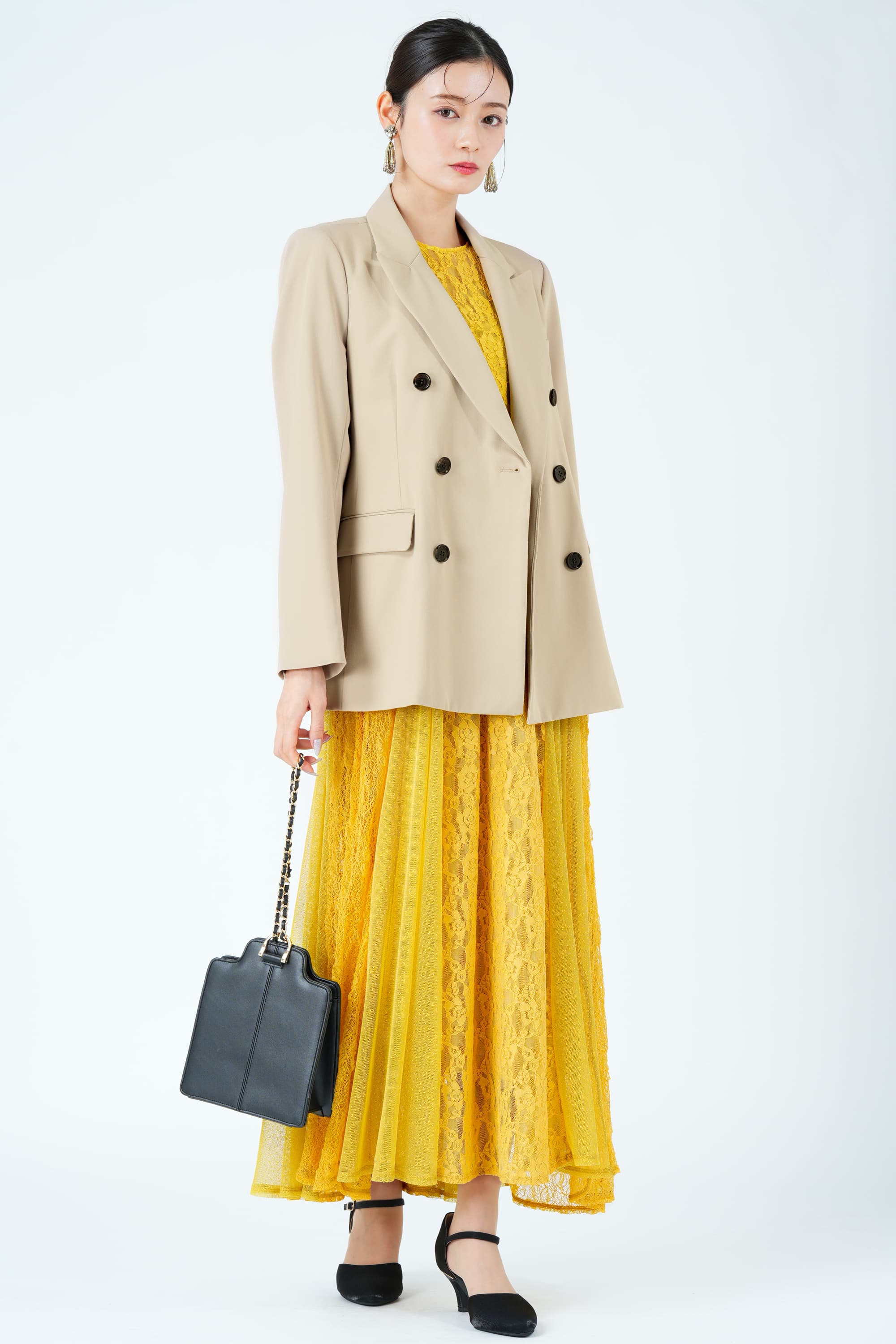 パッチワーク風レースマスタードドレス