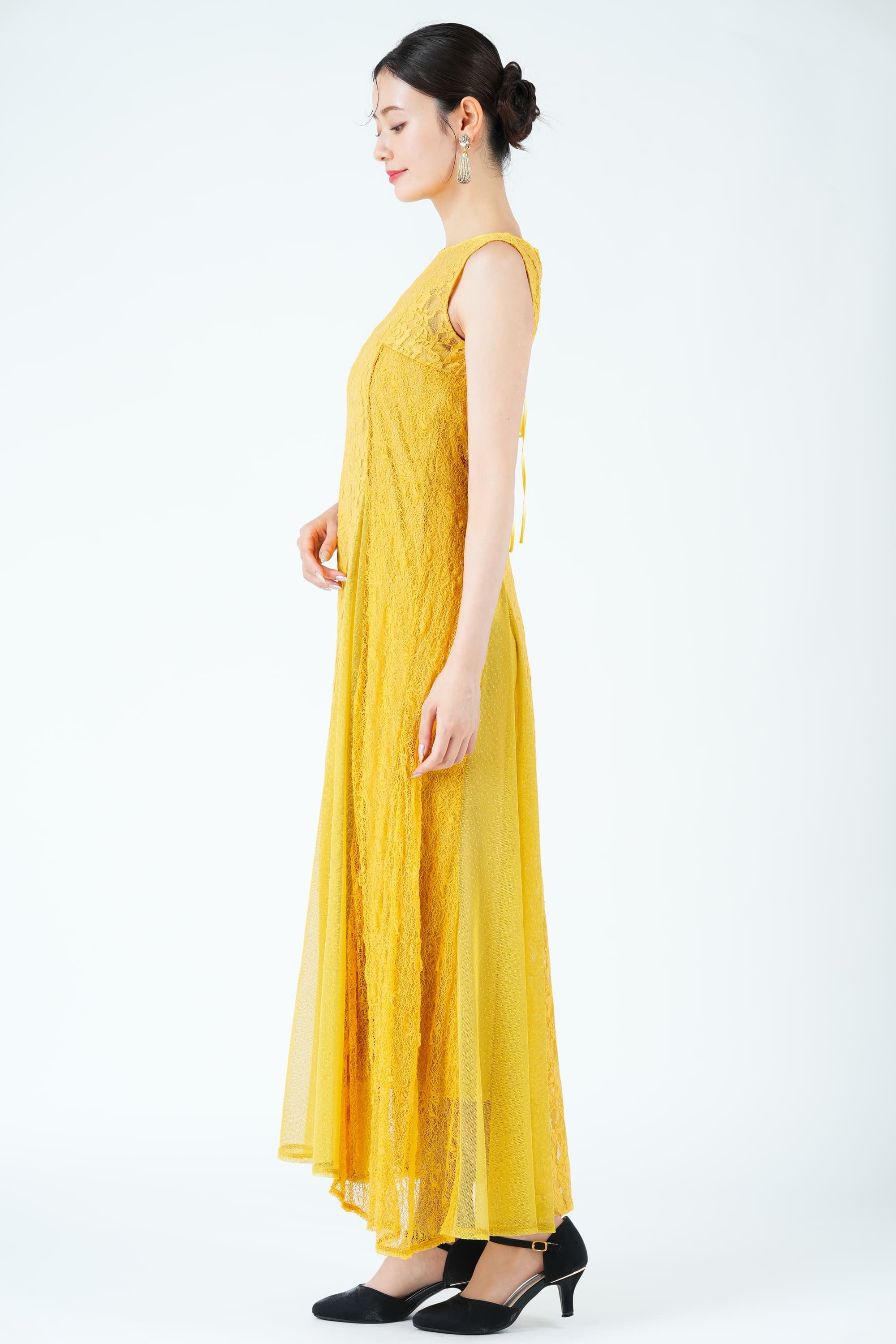 パッチワーク風レースマスタードドレス