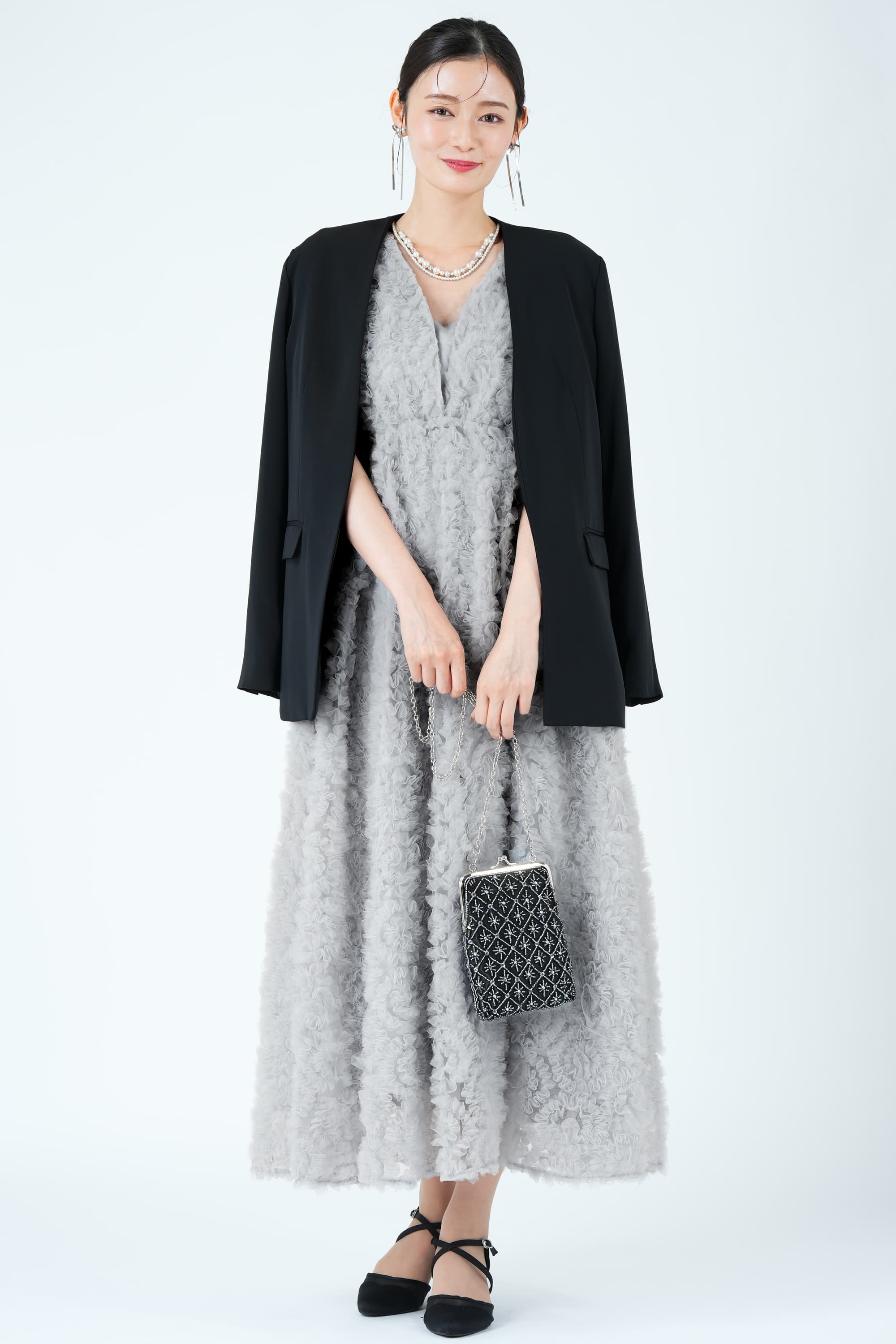 メタルリボンシルバーイヤリング