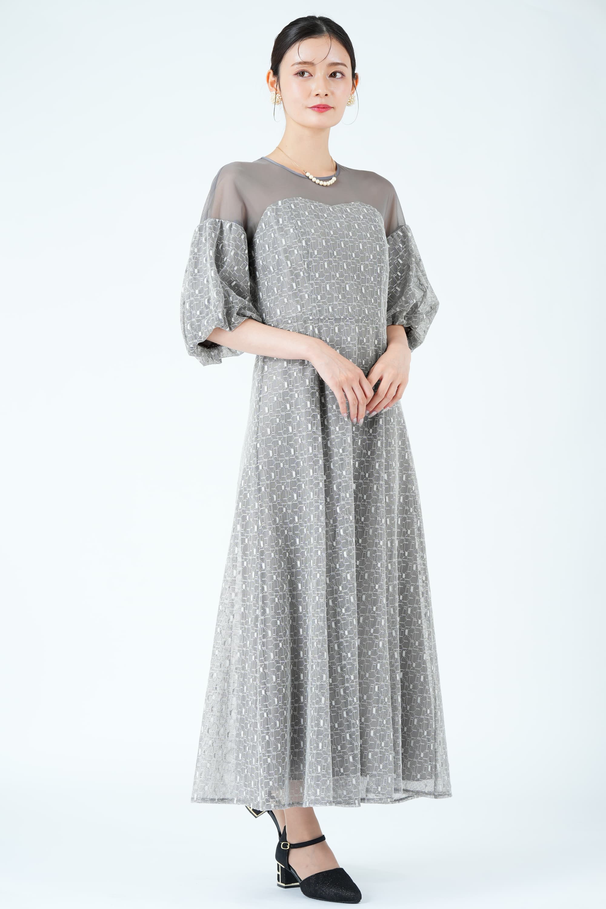 幾何学レース×パフスリーブグレードレス