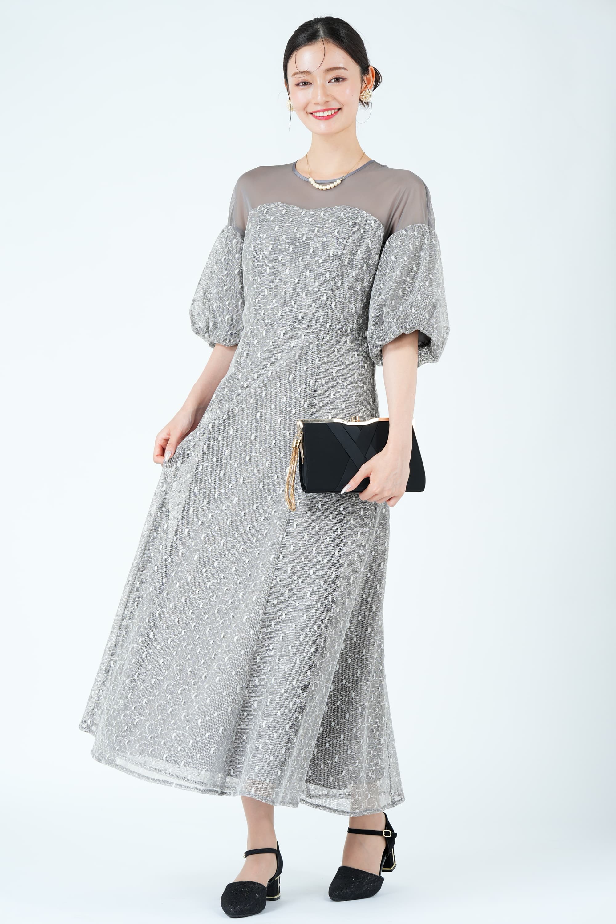 幾何学レース×パフスリーブグレードレス