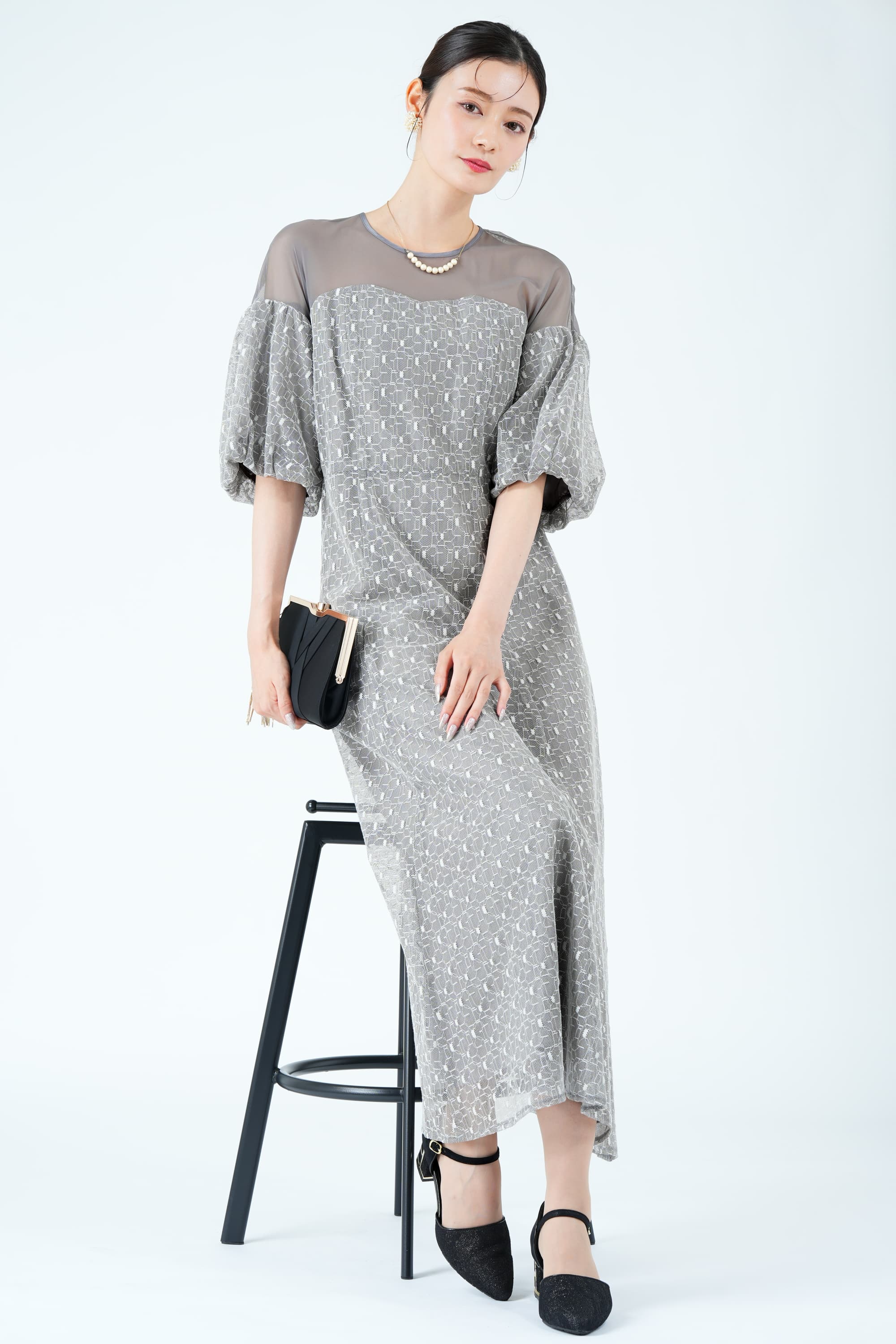 幾何学レース×パフスリーブグレードレス